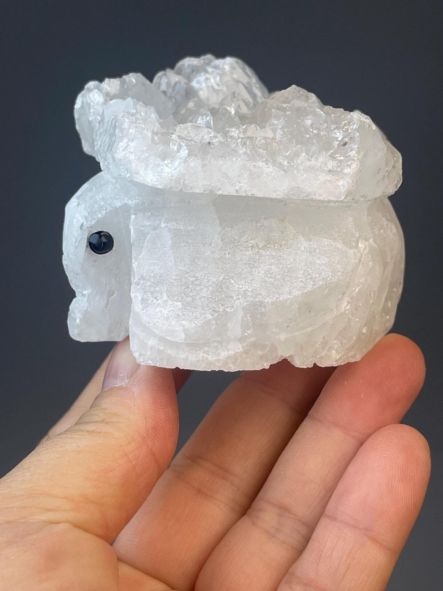 Handcrafted quartz elephant figurine with vitreous luster