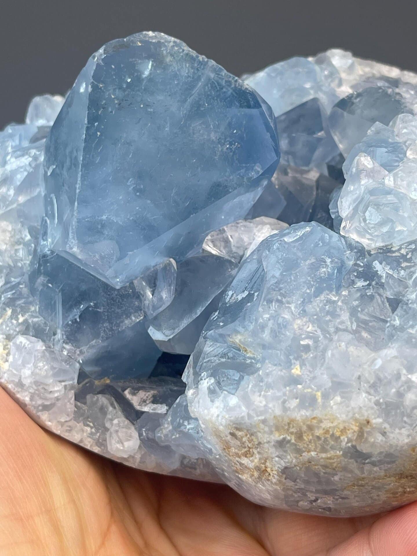 Heart-shaped celestite mineral carving from Madagascar