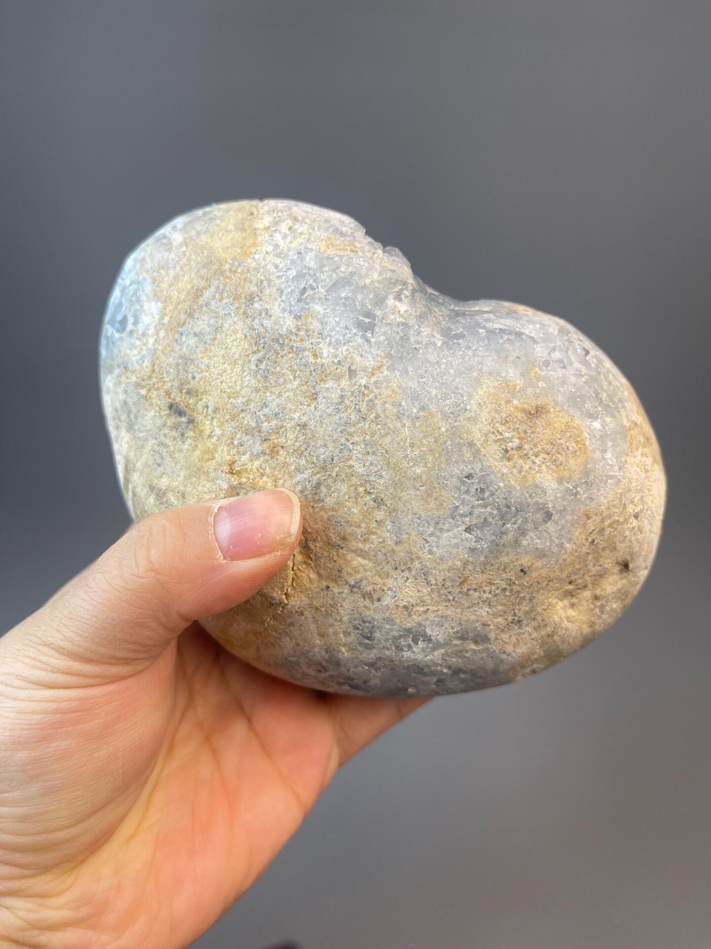 Large celestite heart display specimen in sky blue coloration