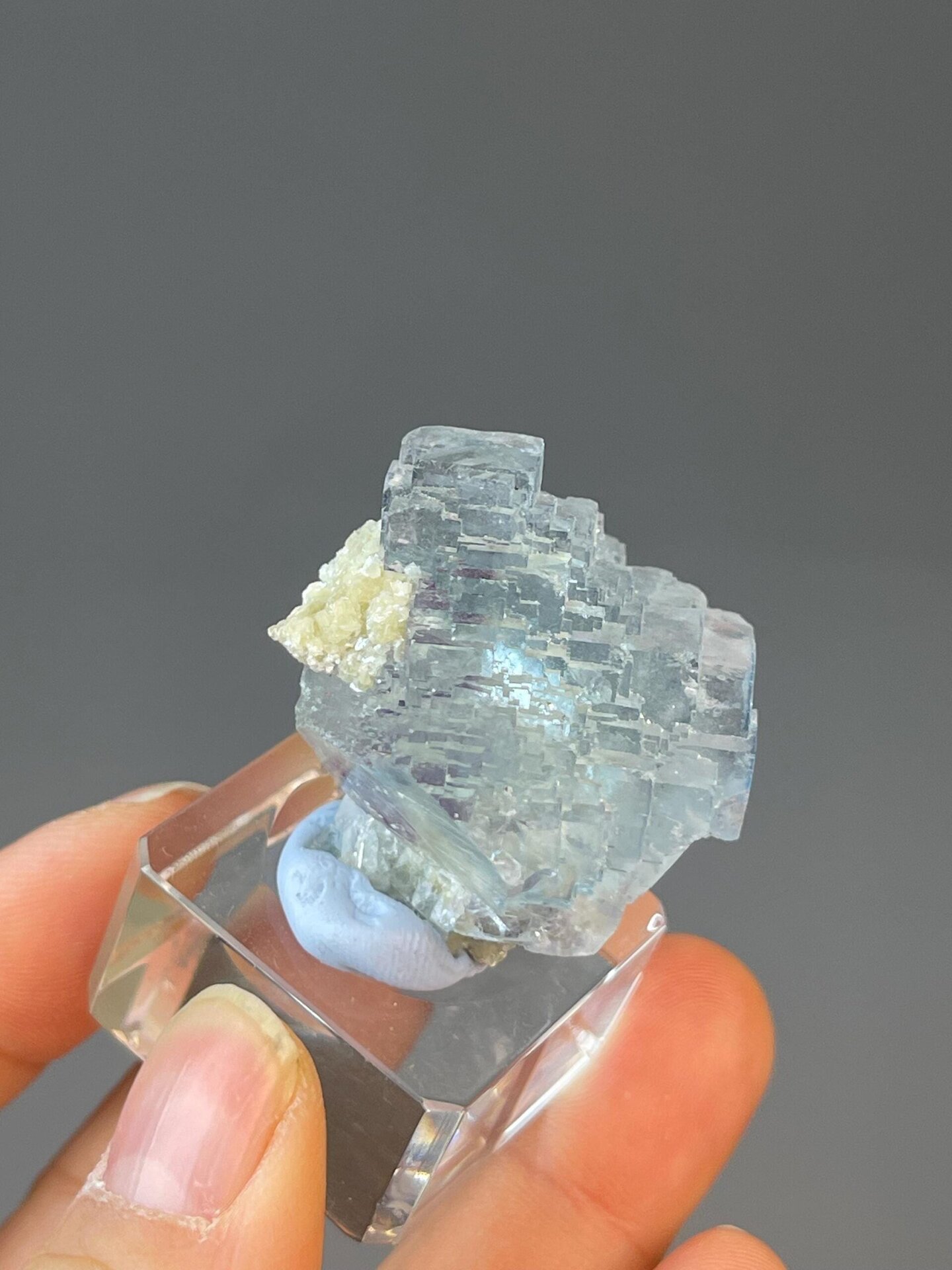 Stepped cubic sky blue fluorite with phantom zones, Yaogangxian