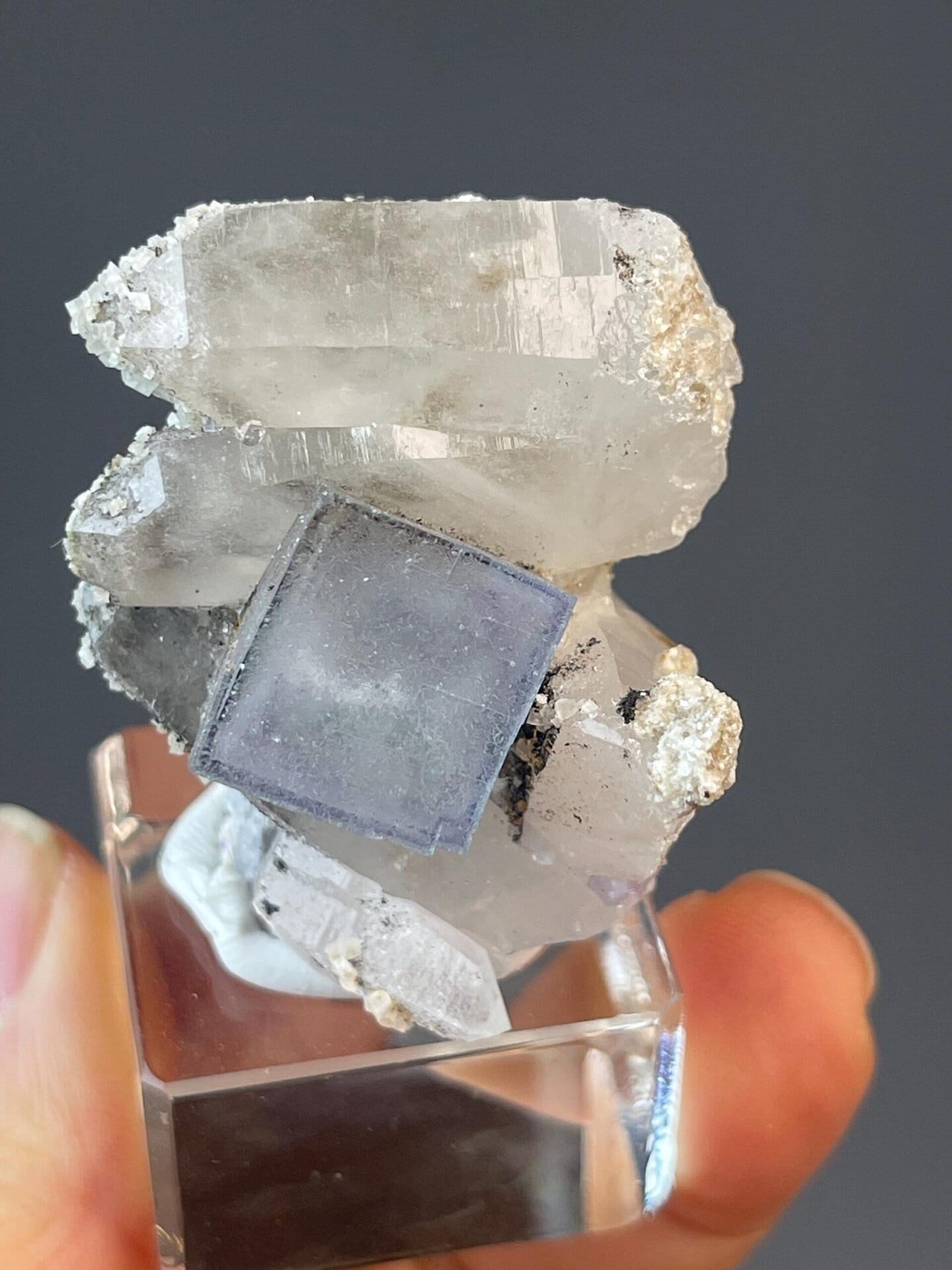 Blue fluorite with quartz from Yaogangxian, Hunan, China