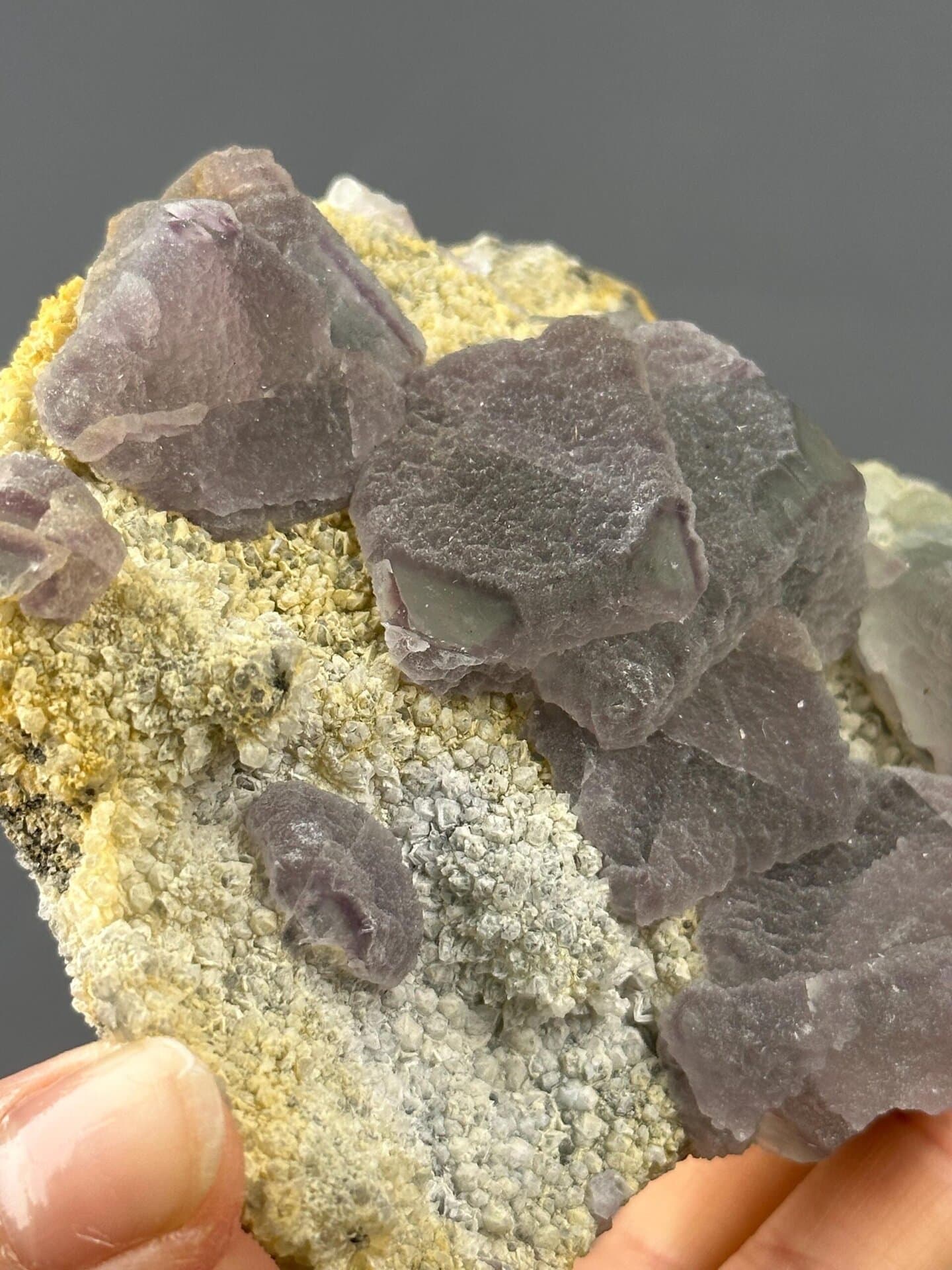 Top view of large purple fluorite arrangement, Guizhou