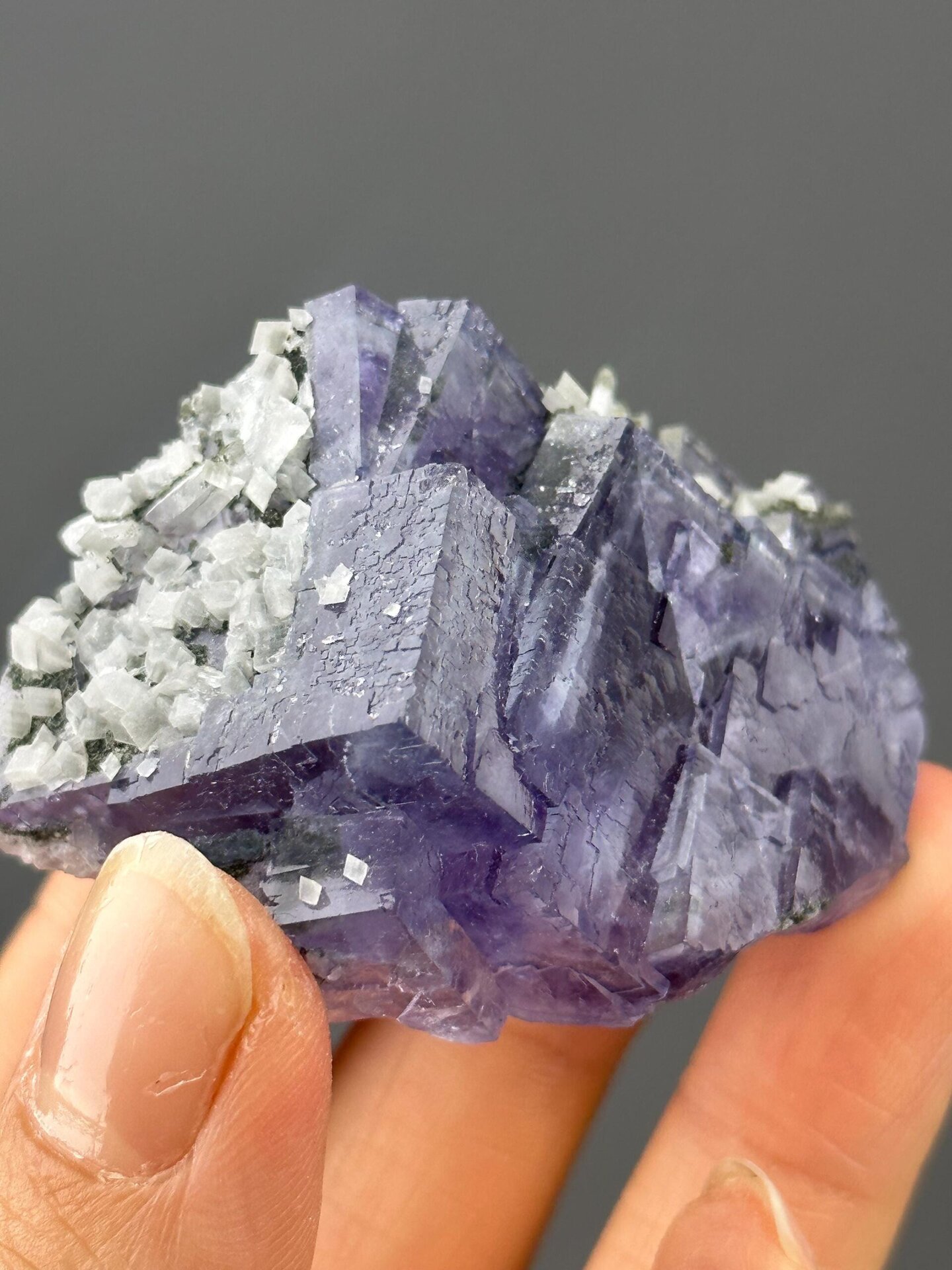 Back view of Yaogangxian deep purple twinned fluorite