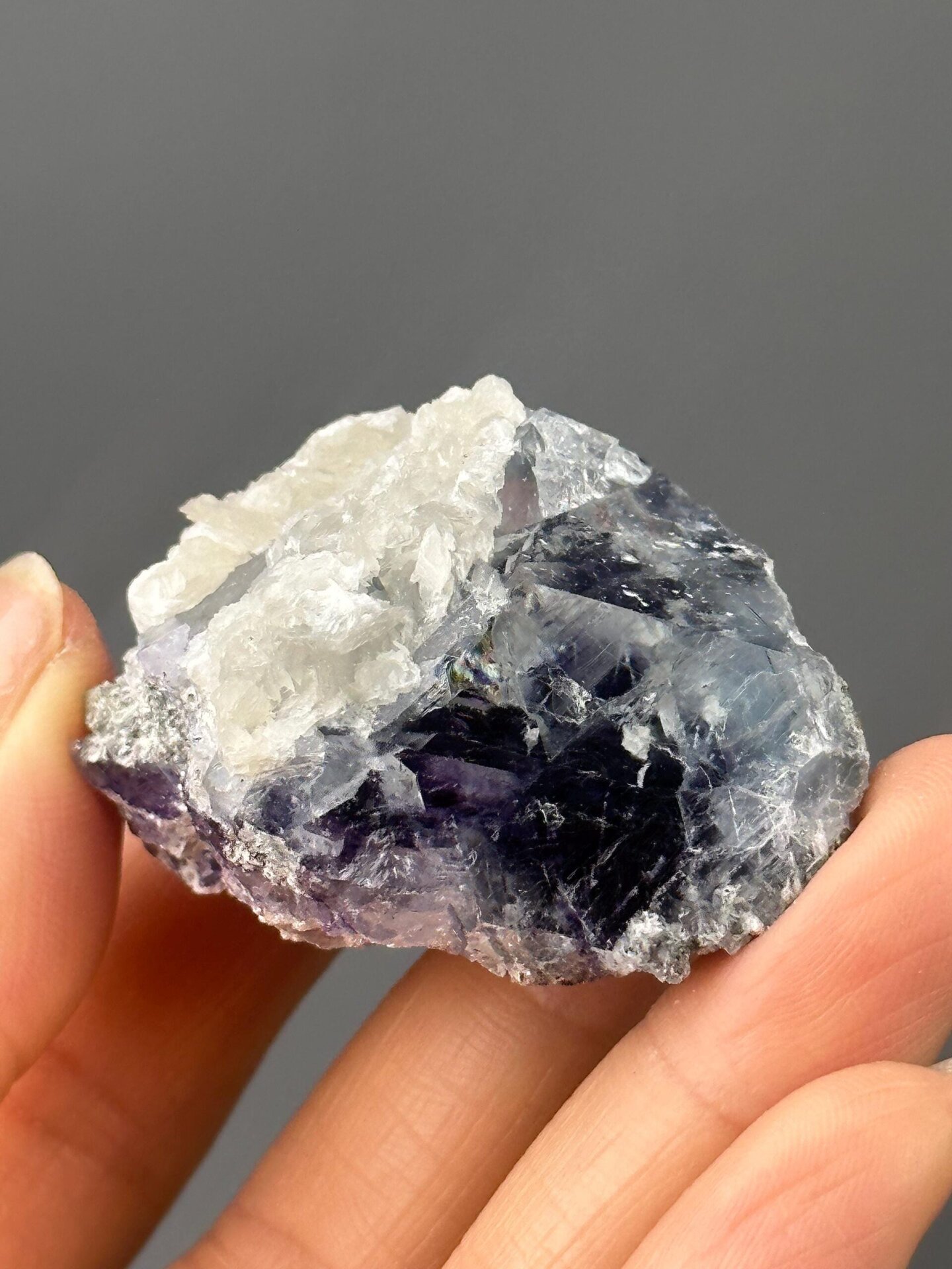 Deep purple twinned fluorite with calcite from Yaogangxian Mine, Hunan