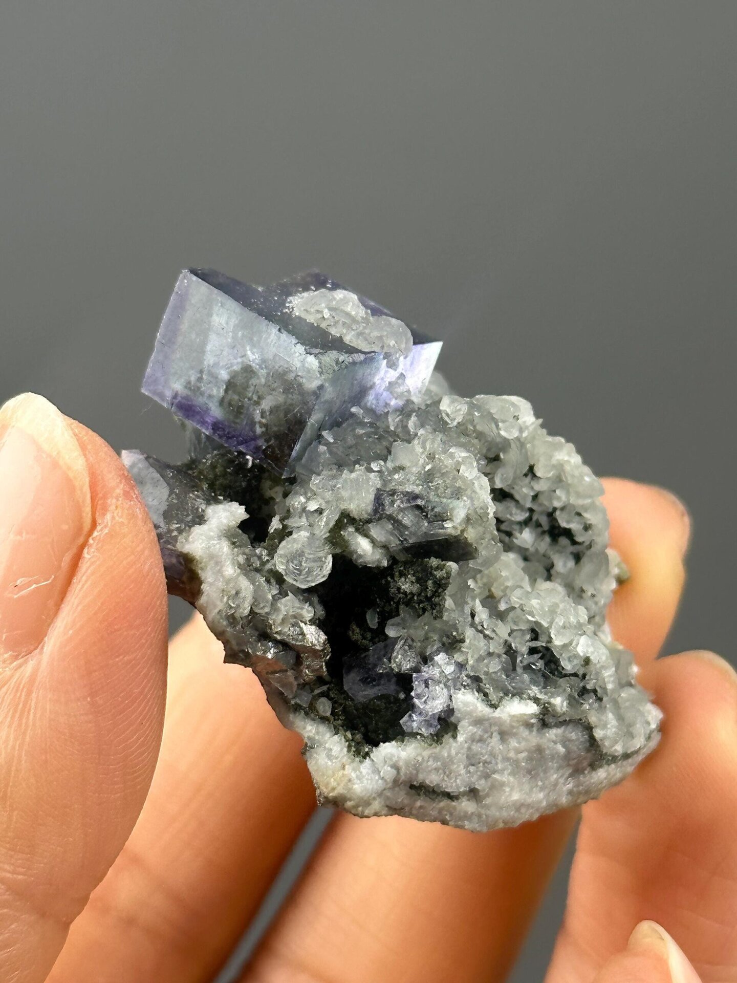 Angled view of twinned purple phantom fluorite