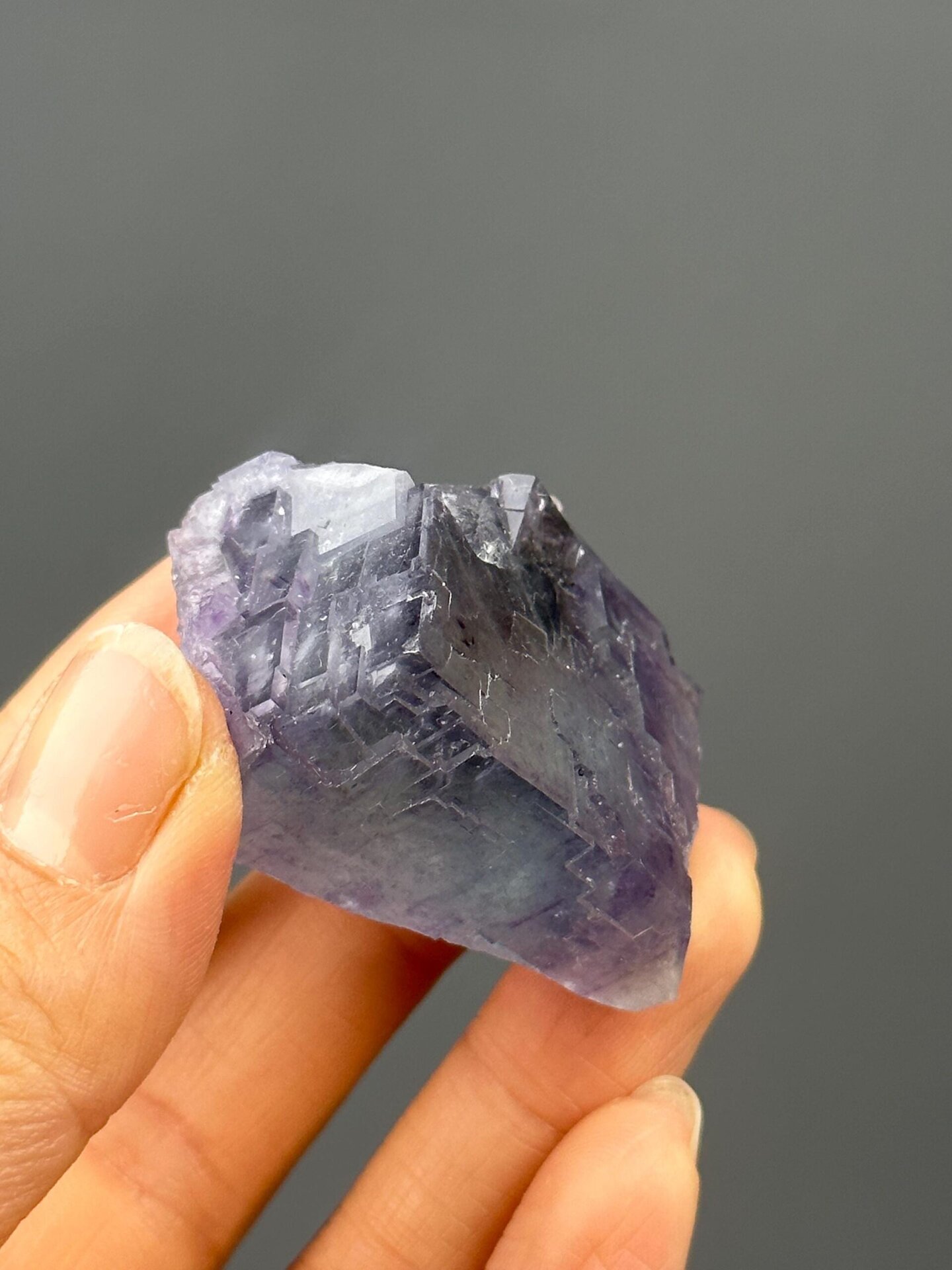 Top view of twinned blue-edged phantom fluorite, Yaogangxian