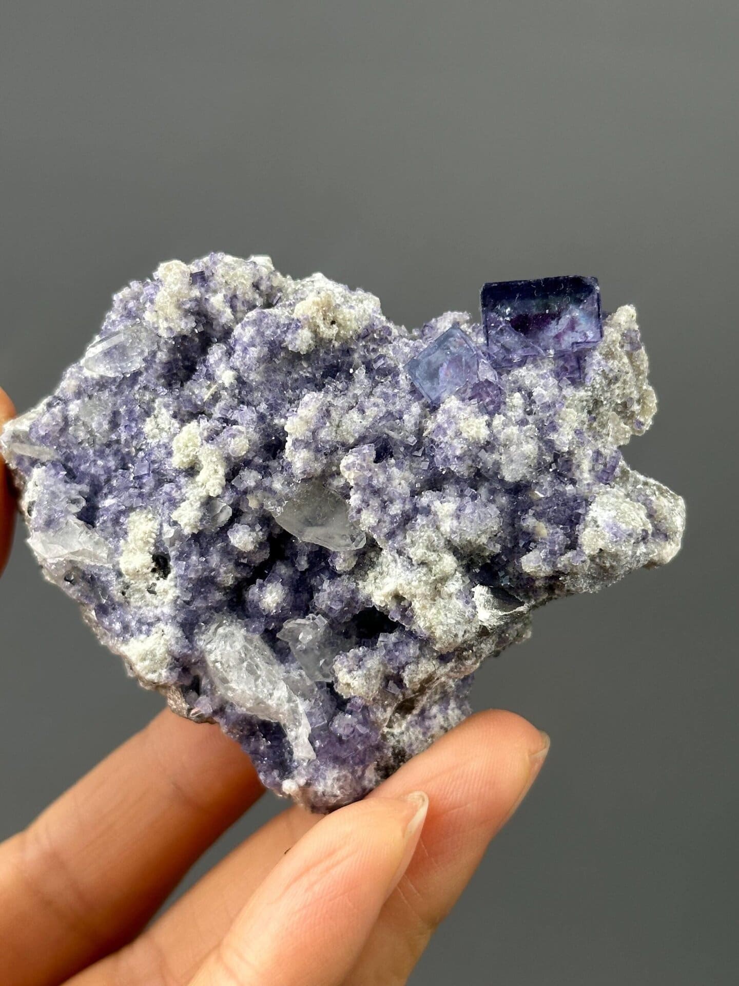 Large cubic purple phantom fluorite on white matrix, Yaogangxian Mine, Hunan