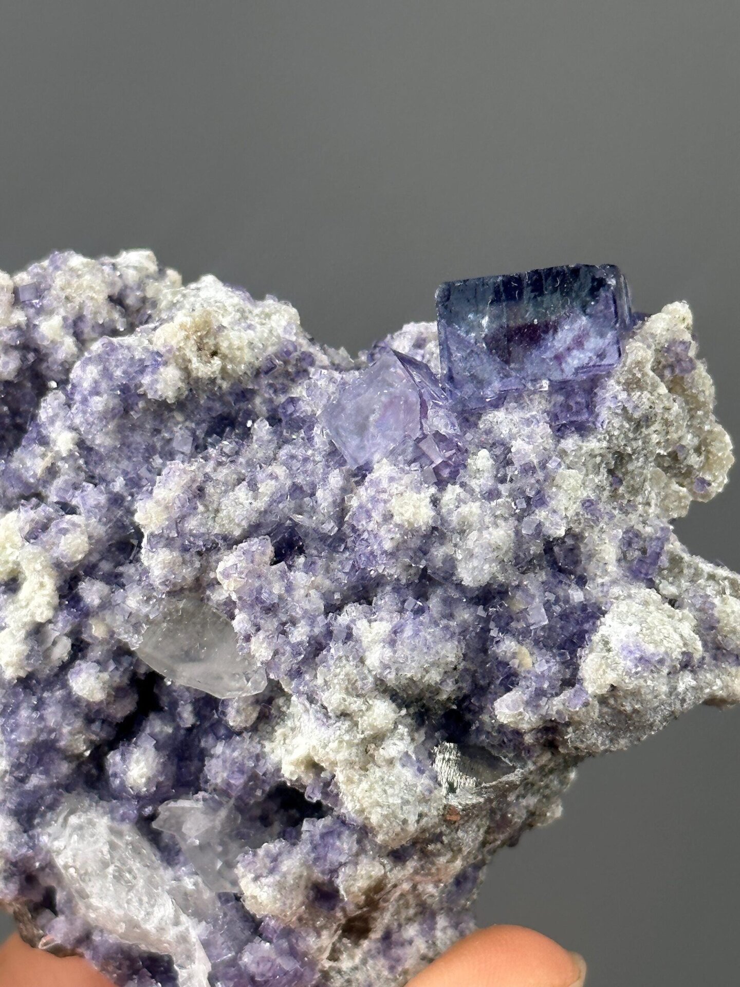 Close-up of deep phantom layering in purple fluorite
