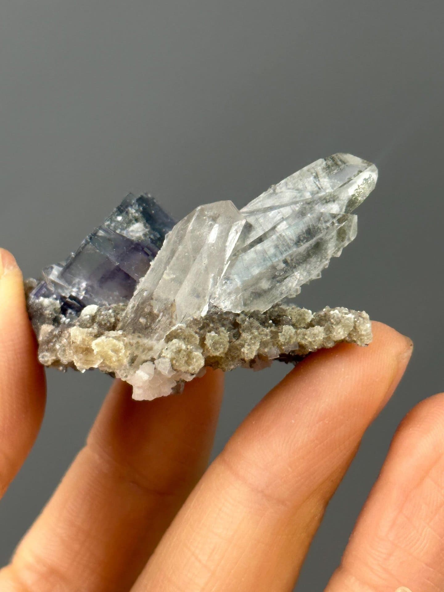 Angled view of purple phantom fluorite step formation