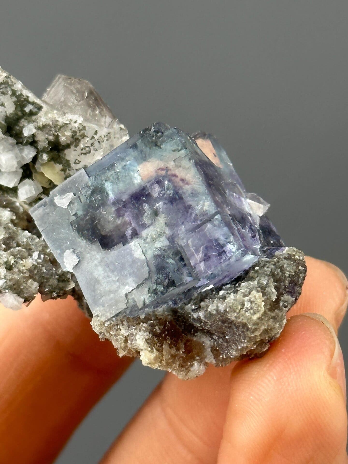 Purple phantom fluorite in step form from Yaogangxian, Hunan, China