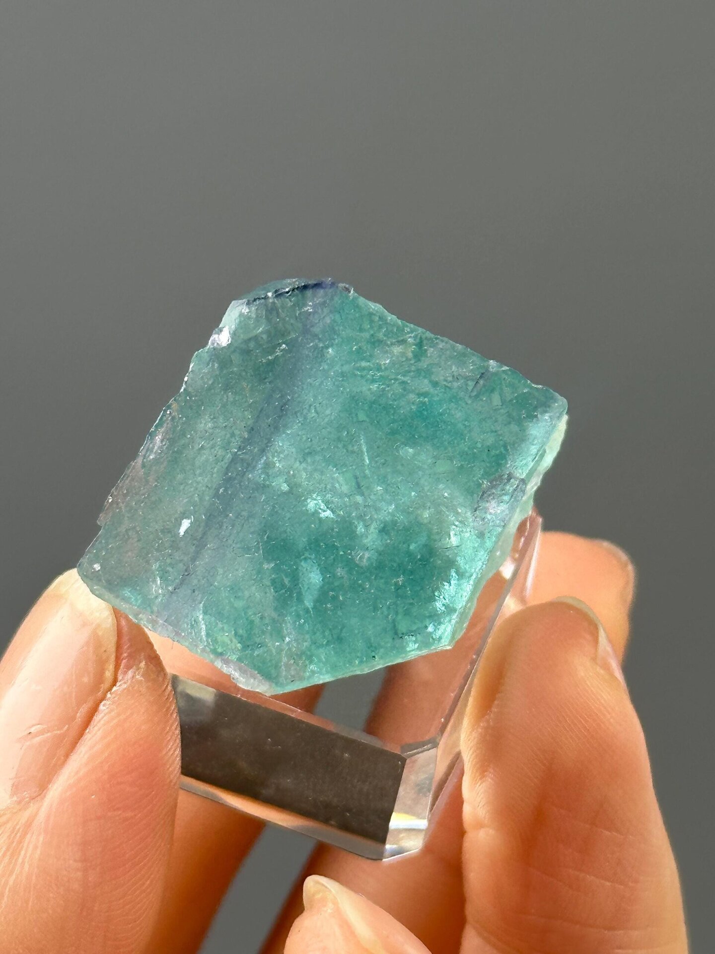 Close-up of step-form turquoise fluorite crystal