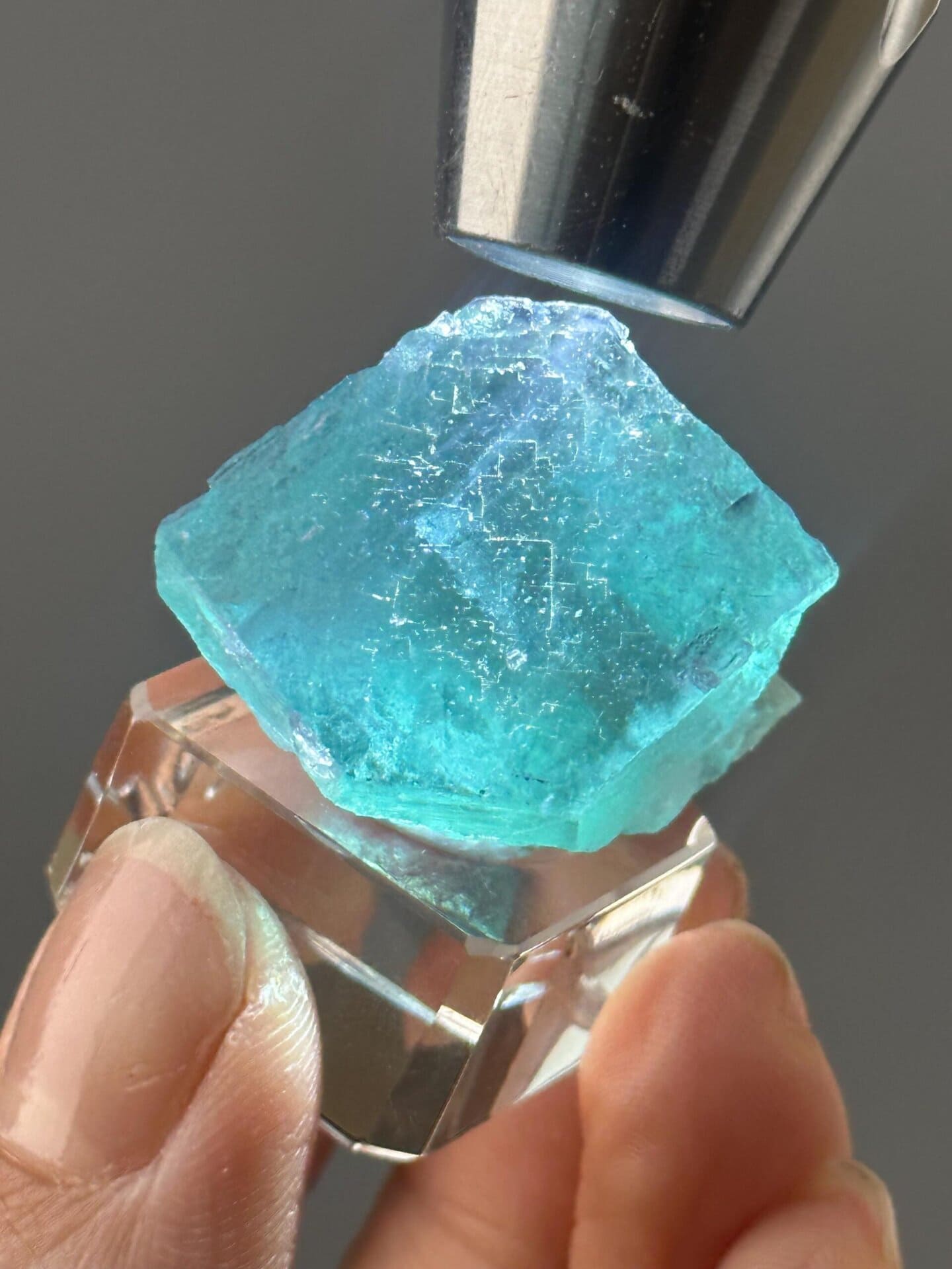 Rare turquoise fluorite with step-form crystal growth from Yaogangxian, Hunan