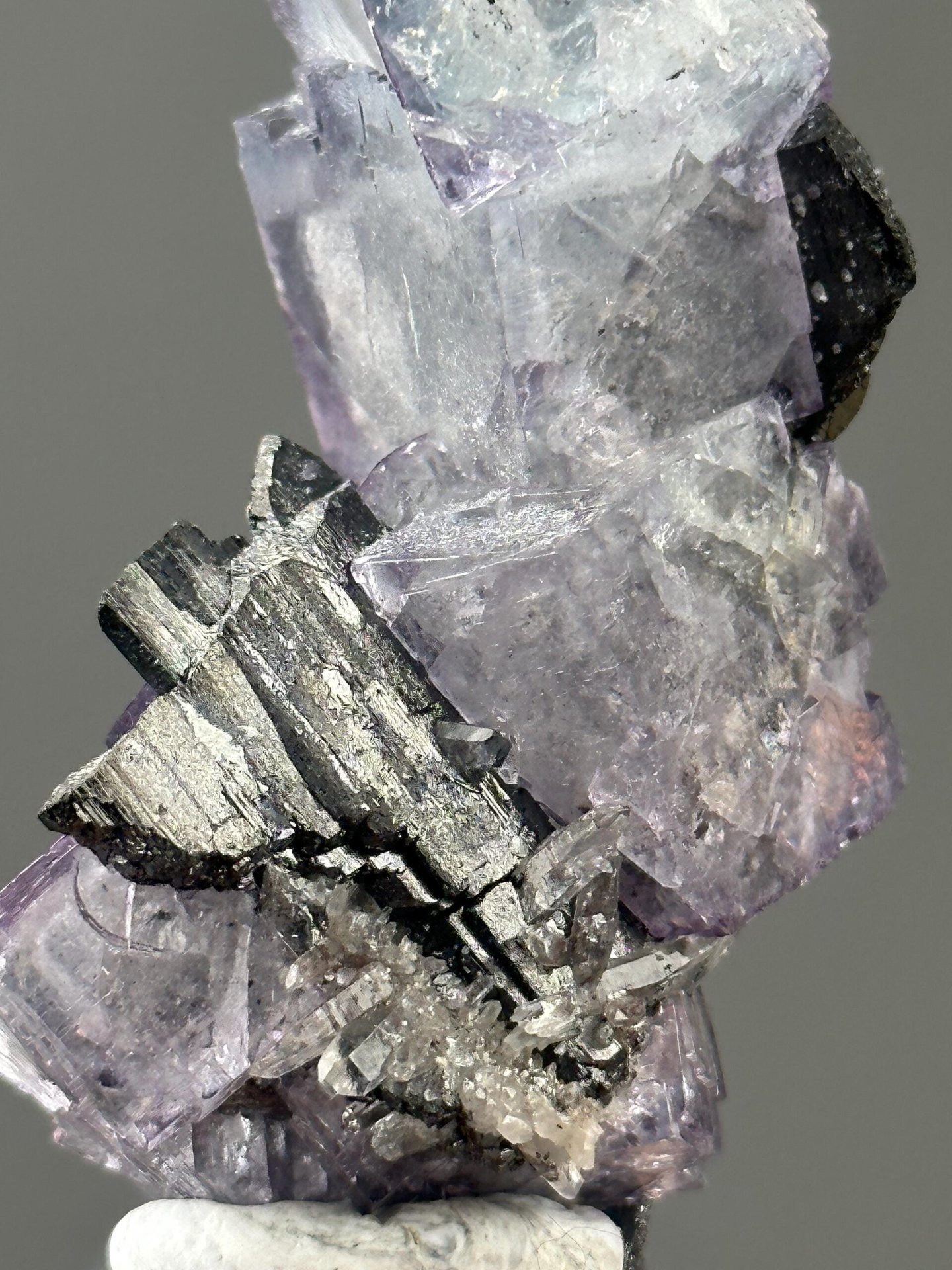 Purple phantom fluorite with cassiterite, Yaogangxian Mine, Hunan