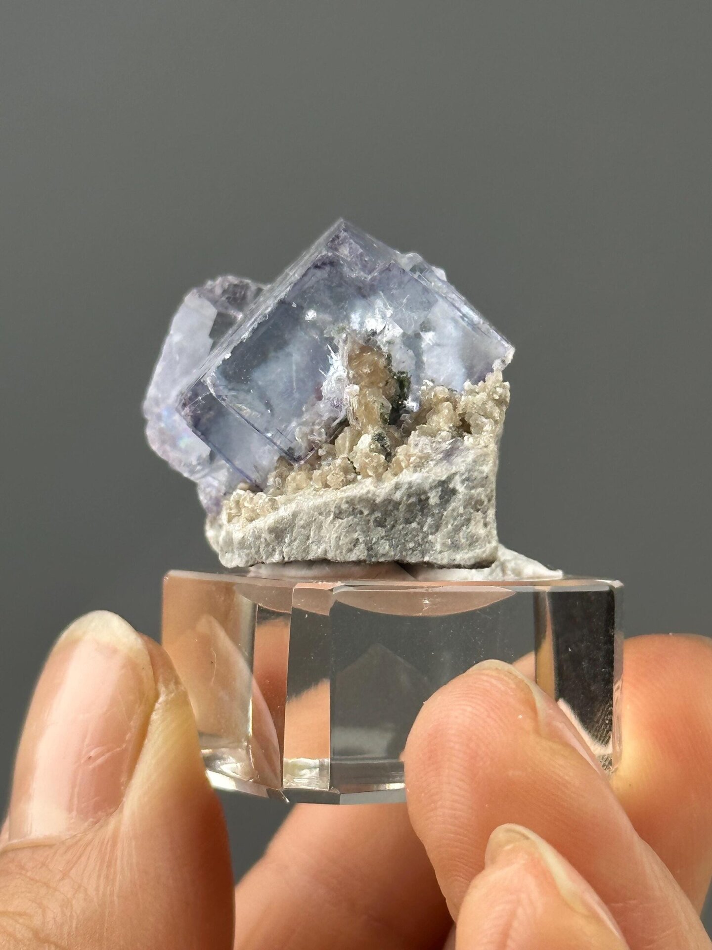 Top view of stepped dissolution pattern on fluorite