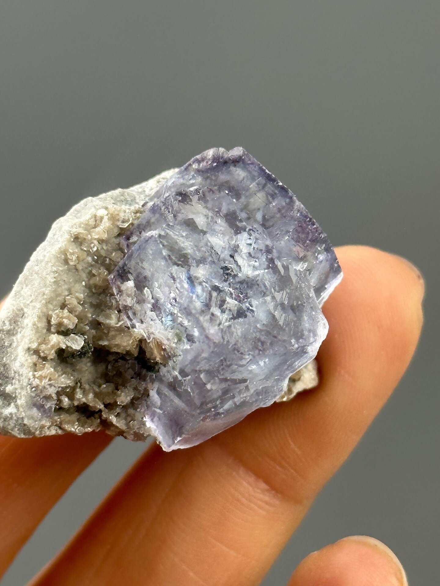 Back view of purple stepped dissolution fluorite