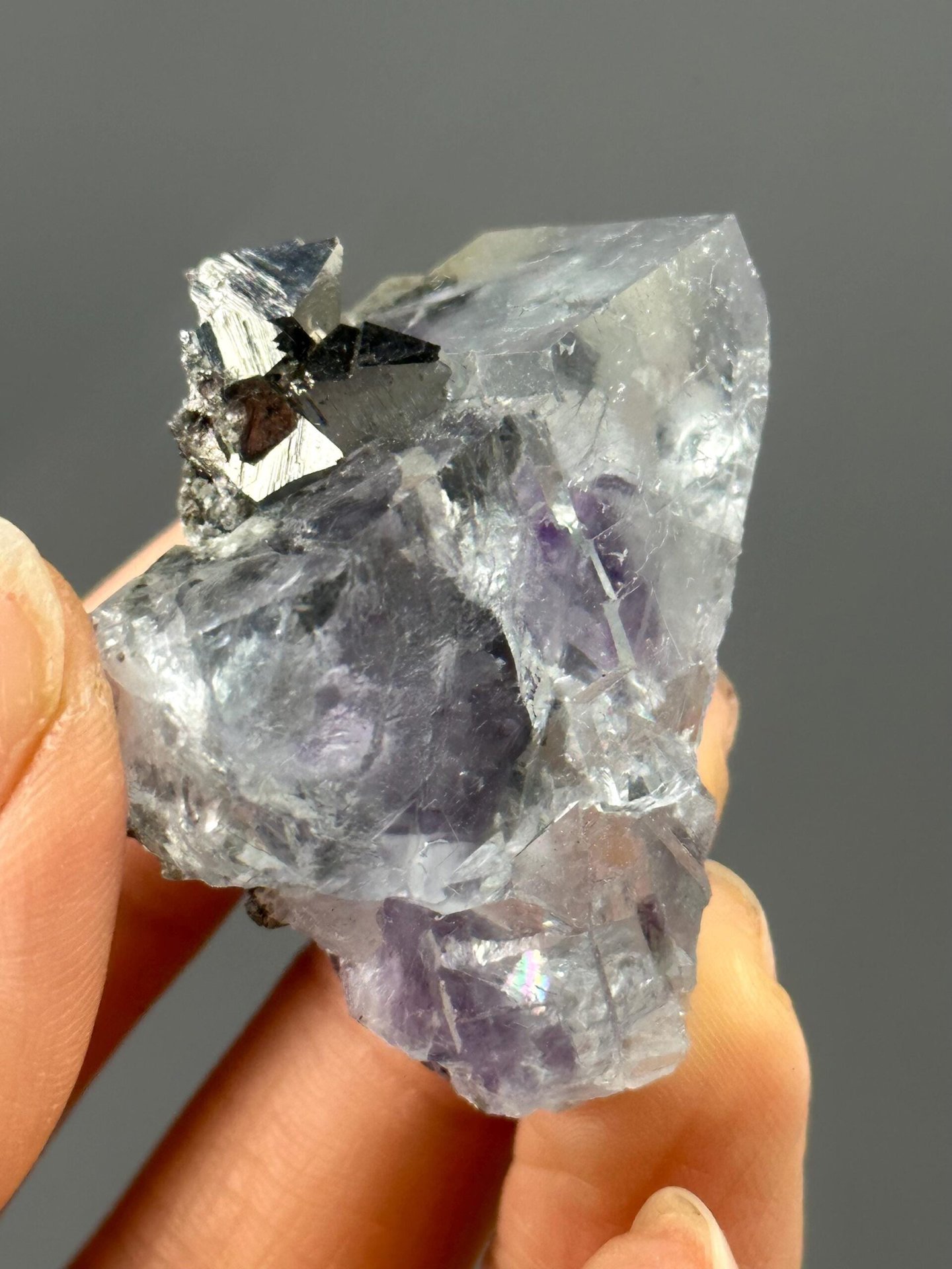 CaF₂ cubic fluorite on FeS₂ pyrite, Mohs 4/6, China, 1.6 oz