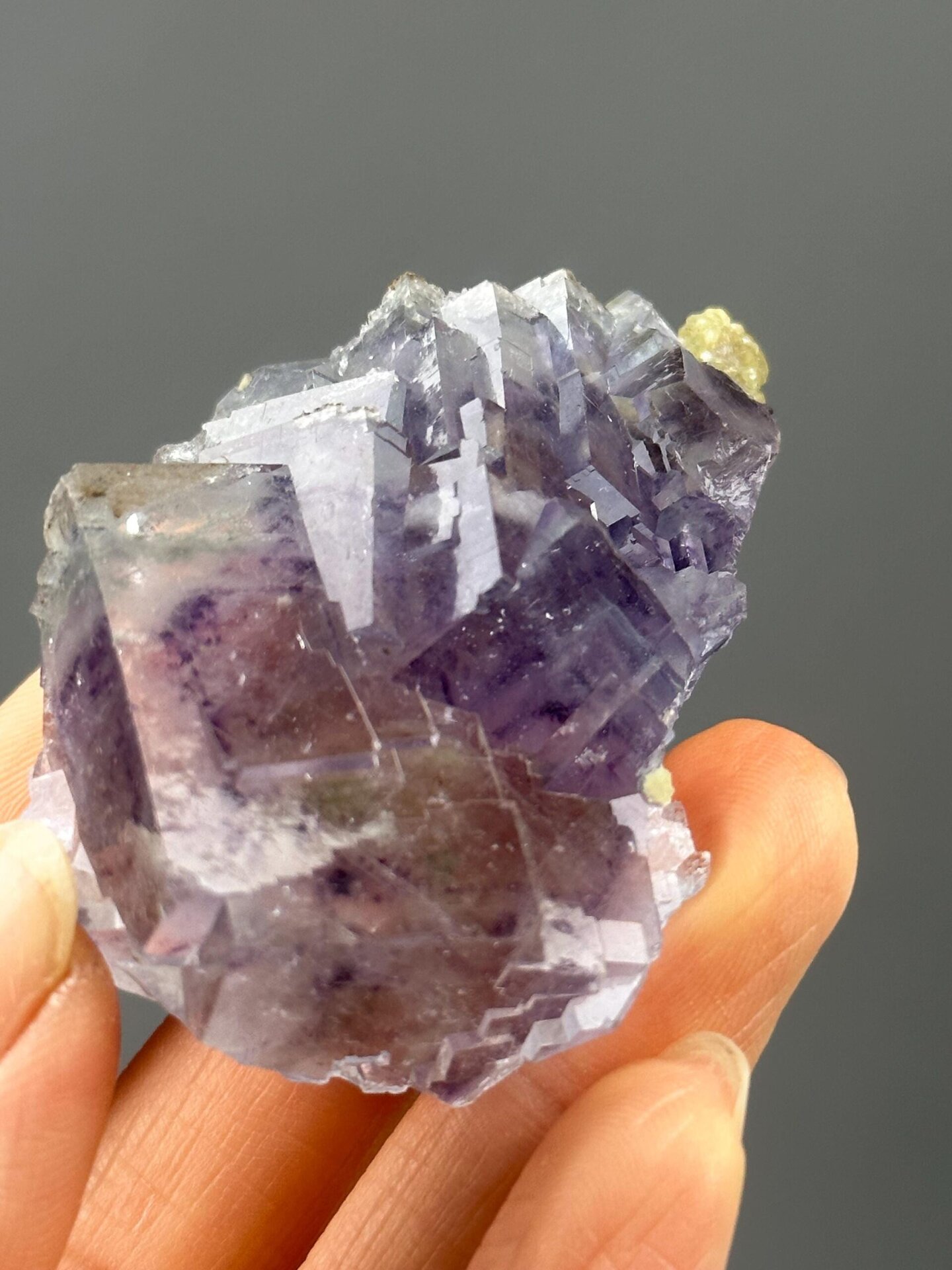 Back view of Yaogangxian twinned purple phantom fluorite
