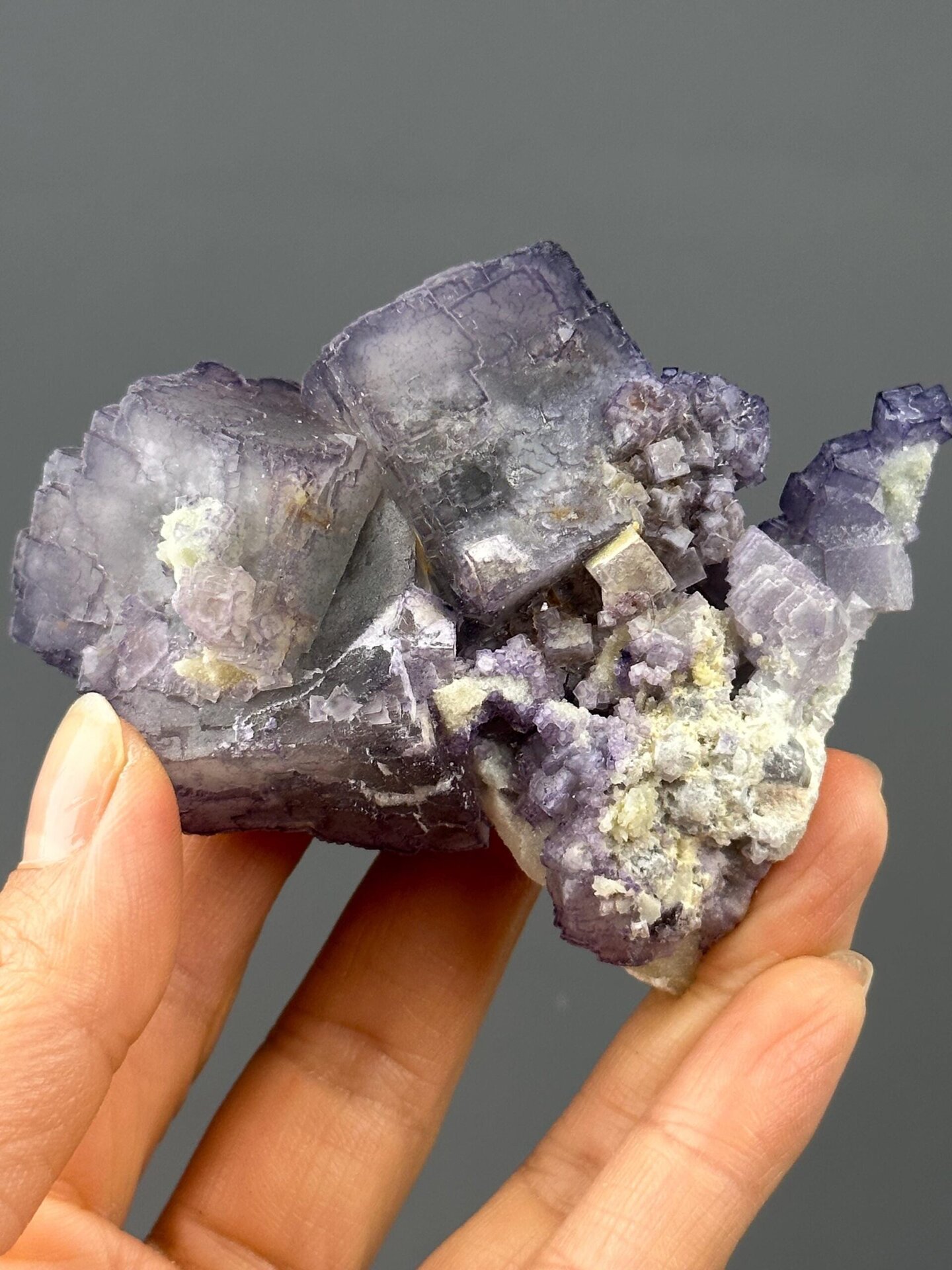 Rare purple fluorite with QR-code pattern on dolomite matrix, Guizhou, China