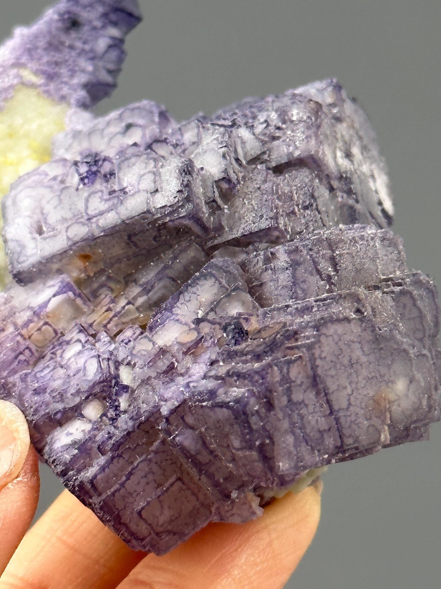 Back view of Guizhou QR-code fluorite-dolomite specimen