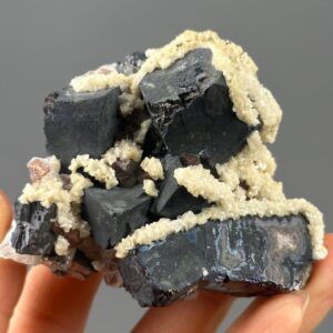 Exquisite Hunan Black Iron Ore Cluster - Calcite Adorned - China Origin - Ideal for Collectors