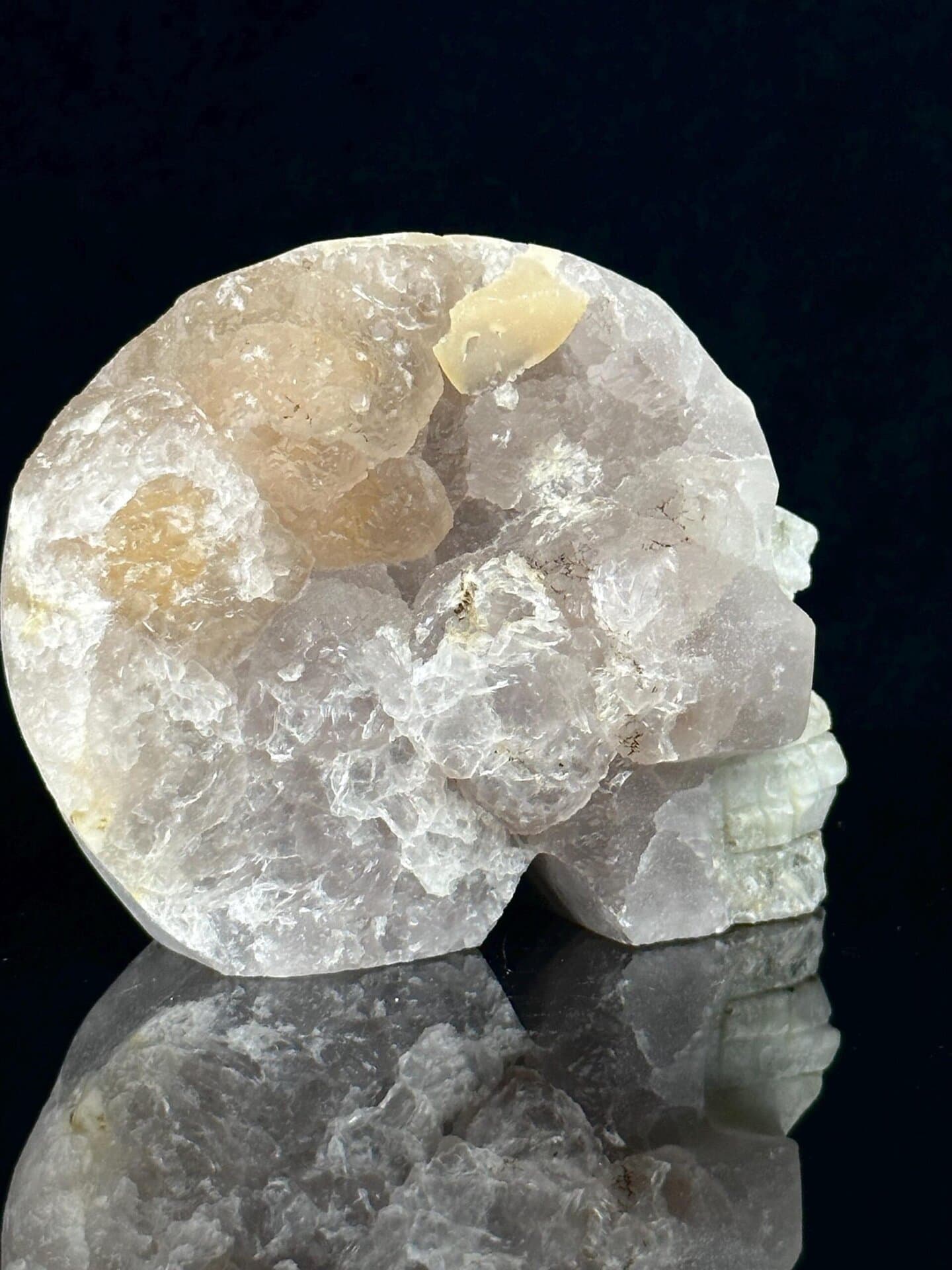 Top view of quartz skull showing natural crystal formation