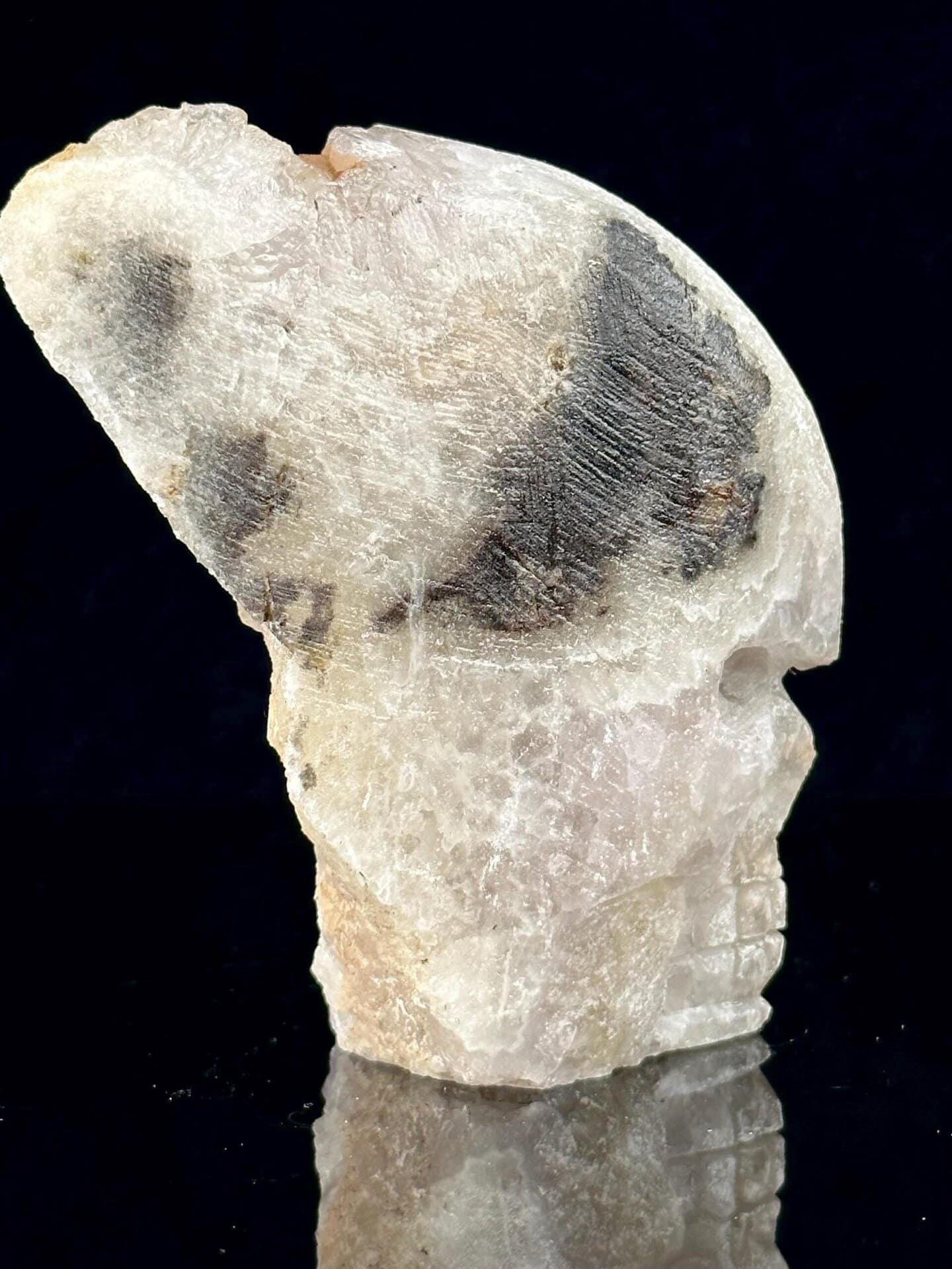 Close-up of druzy quartz crystal interior of skull