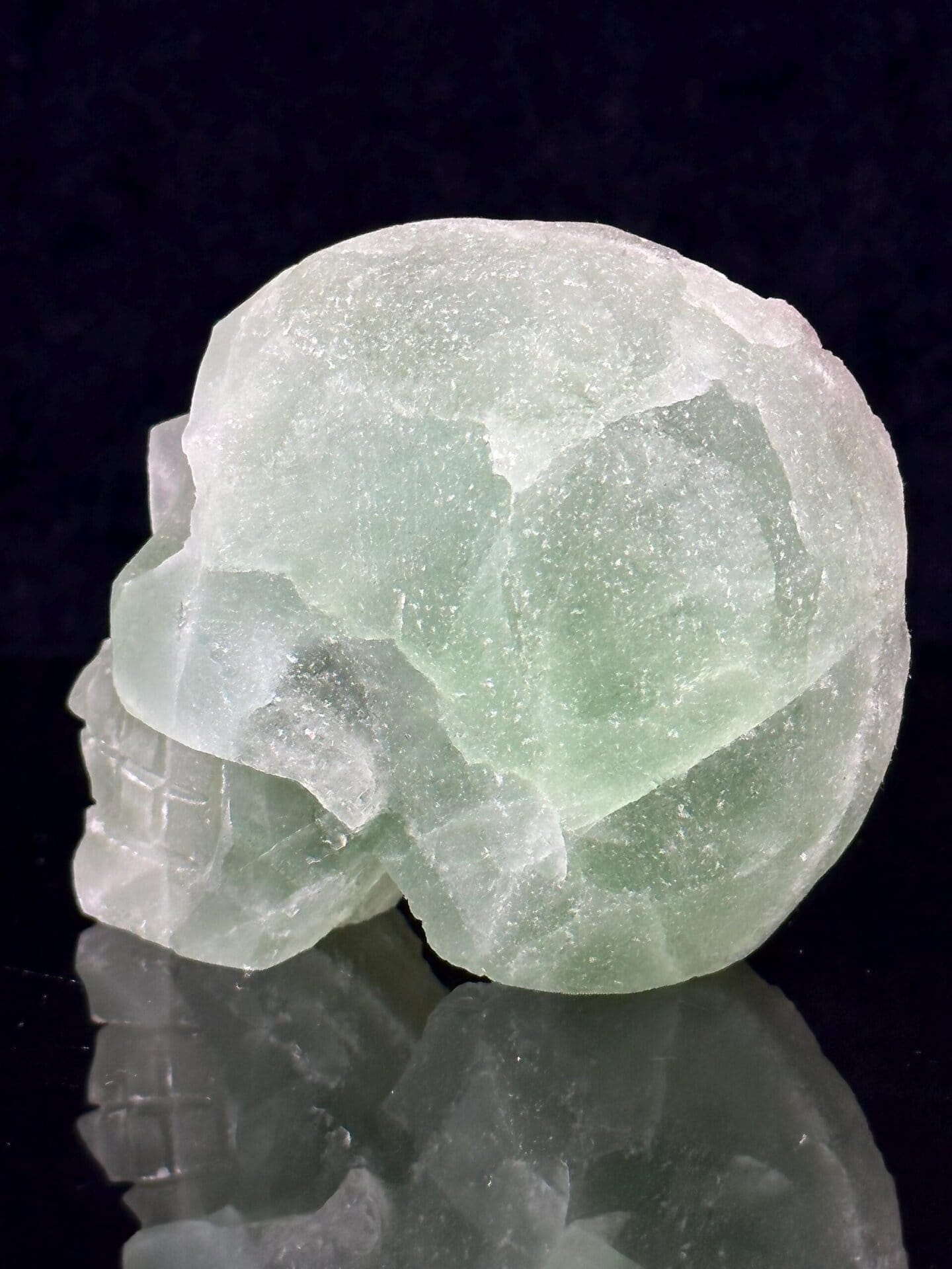 Close-up of raw green fluorite crystal interior