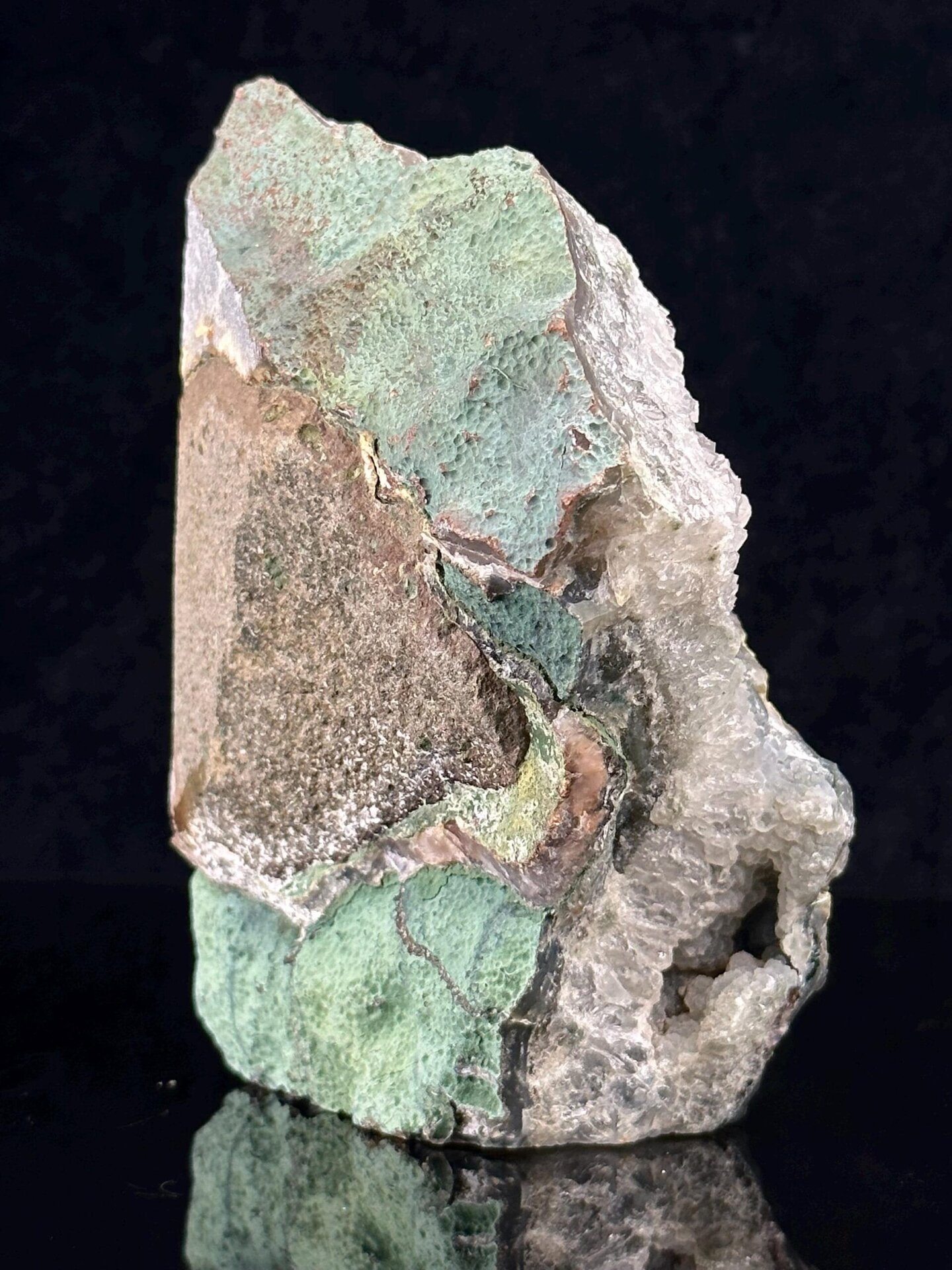 Quartz druzy crystal interior of hand-carved mineral skull