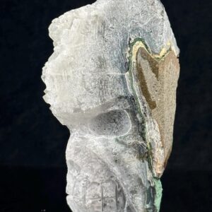 Quartz Geode Skull - Hand-Carved with Malachite - Natural Beauty - Home Décor and Collection
