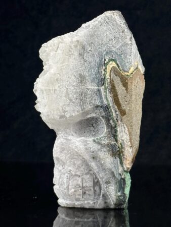 Quartz Geode Skull - Hand-Carved with Malachite - Natural Beauty - Home Décor and Collection