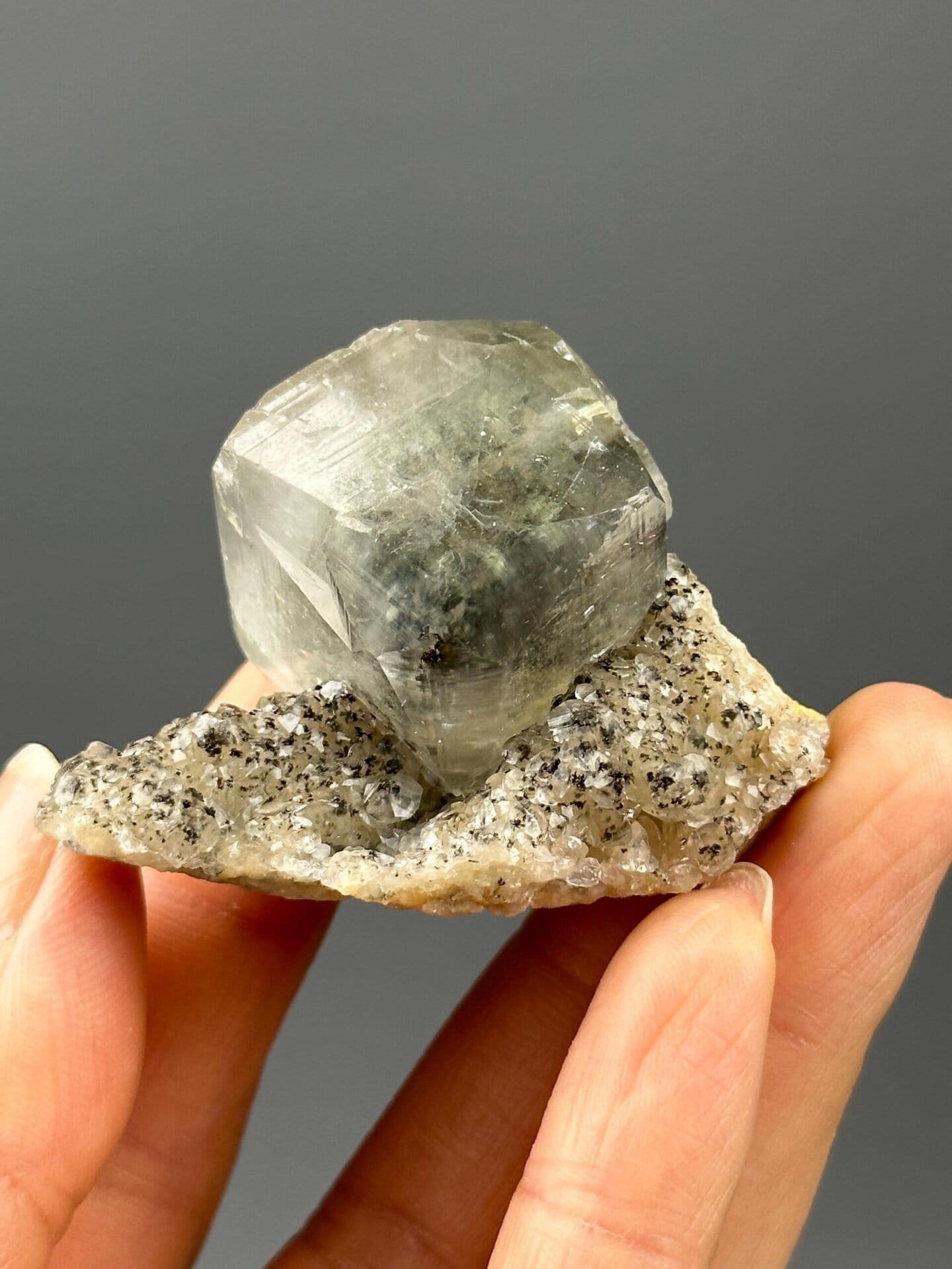 Close-up of cubic calcite crystals showing vitreous luster