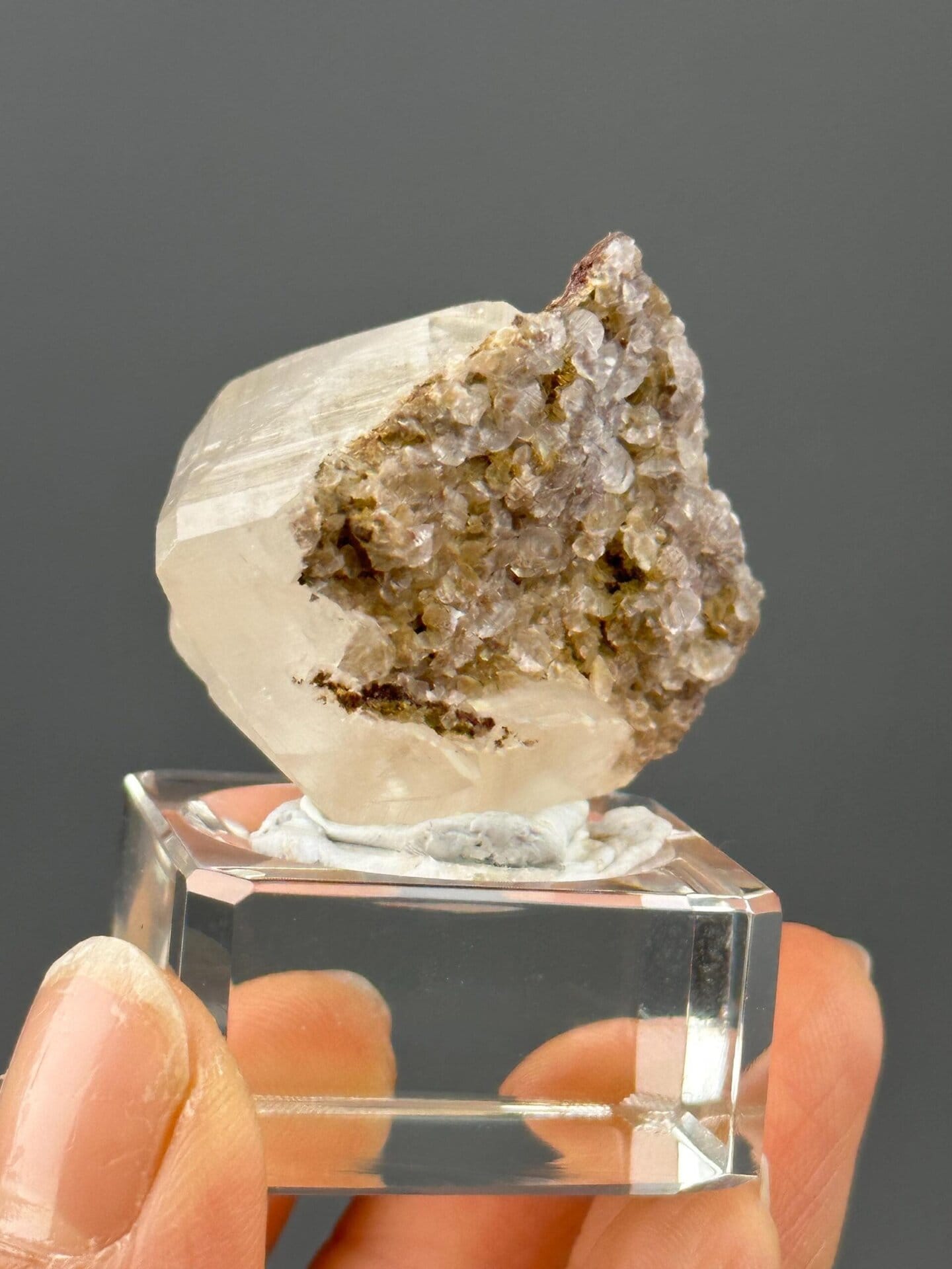 Close-up of yellow calcite crystals showing vitreous luster