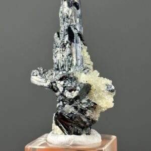 Natural Stibnite Crystal with Barite - Metallic Lustrous Specimen - Hunan, China - Unique Mineral Collectible