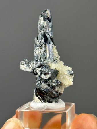 Natural Stibnite Crystal with Barite - Metallic Lustrous Specimen - Hunan, China - Unique Mineral Collectible