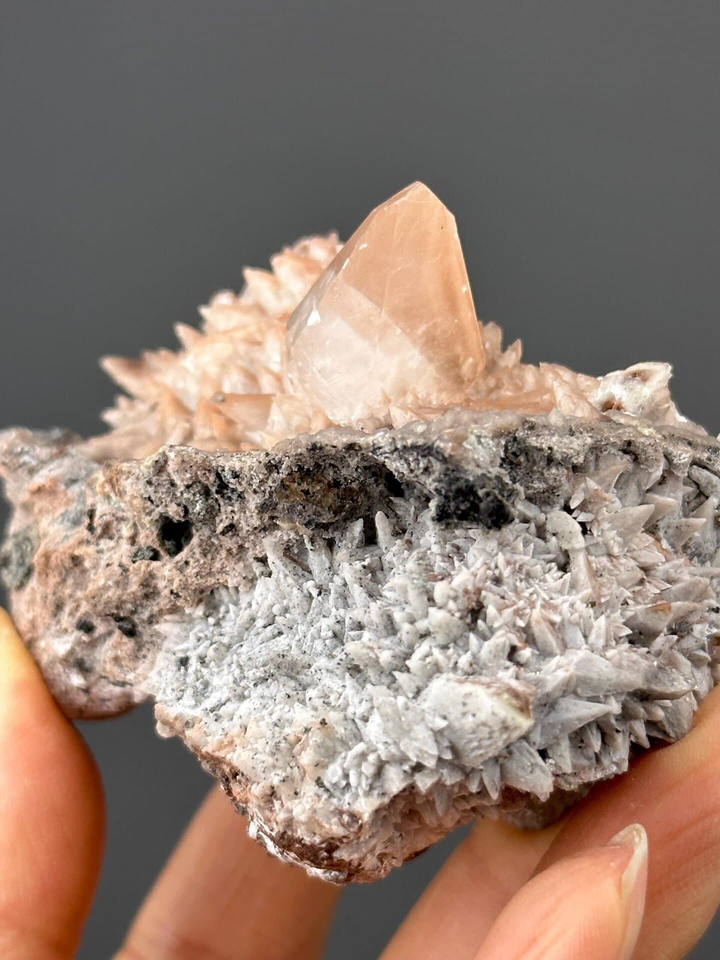 Close-up of calcite crystals showing vitreous luster