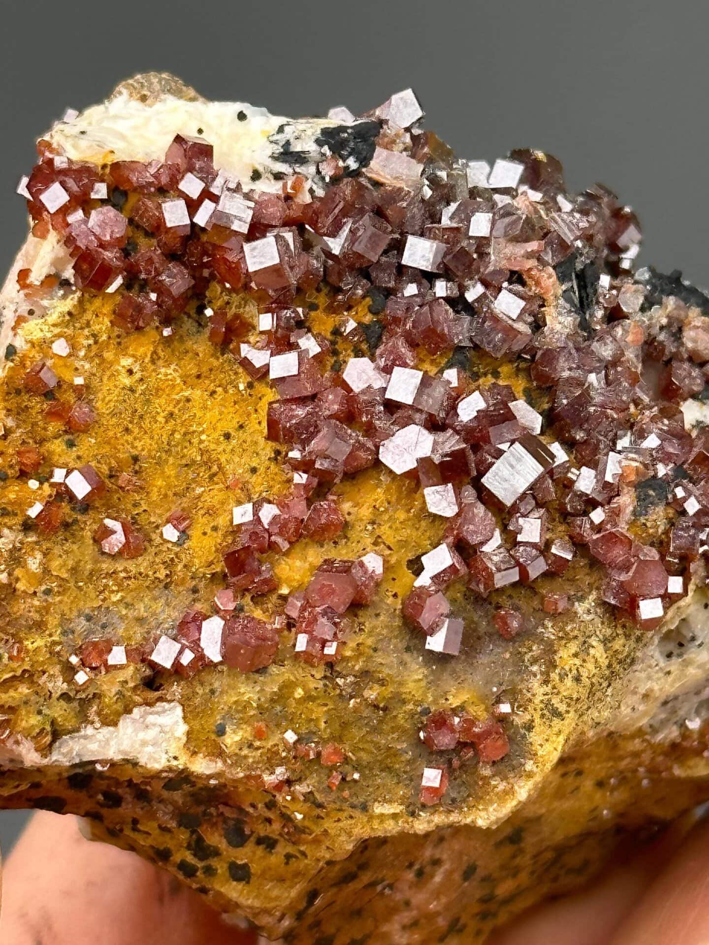 Detail of vanadinite crystal surface showing resinous luster