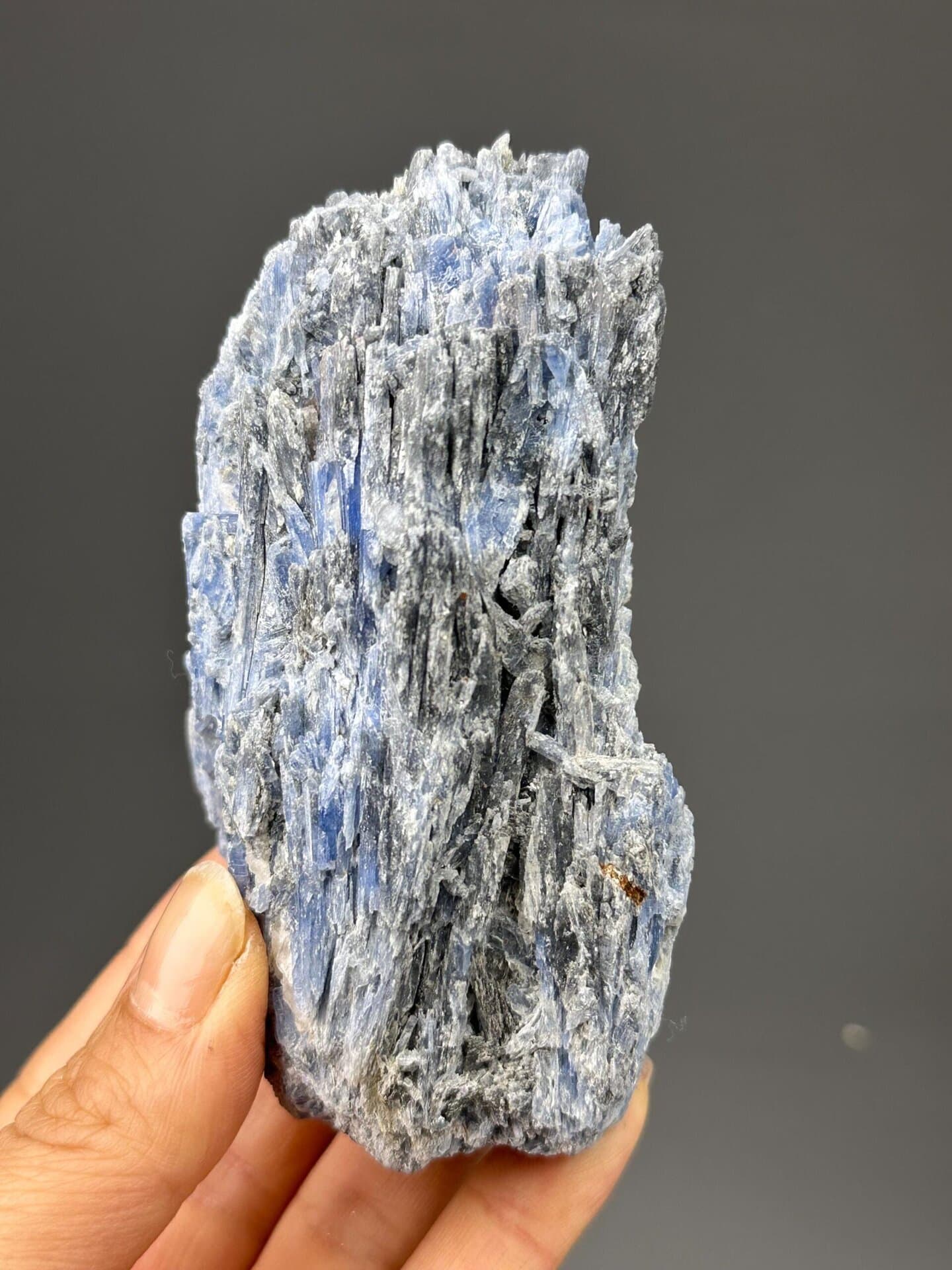 Blue kyanite cluster from Brazil showing fibrous crystal structure