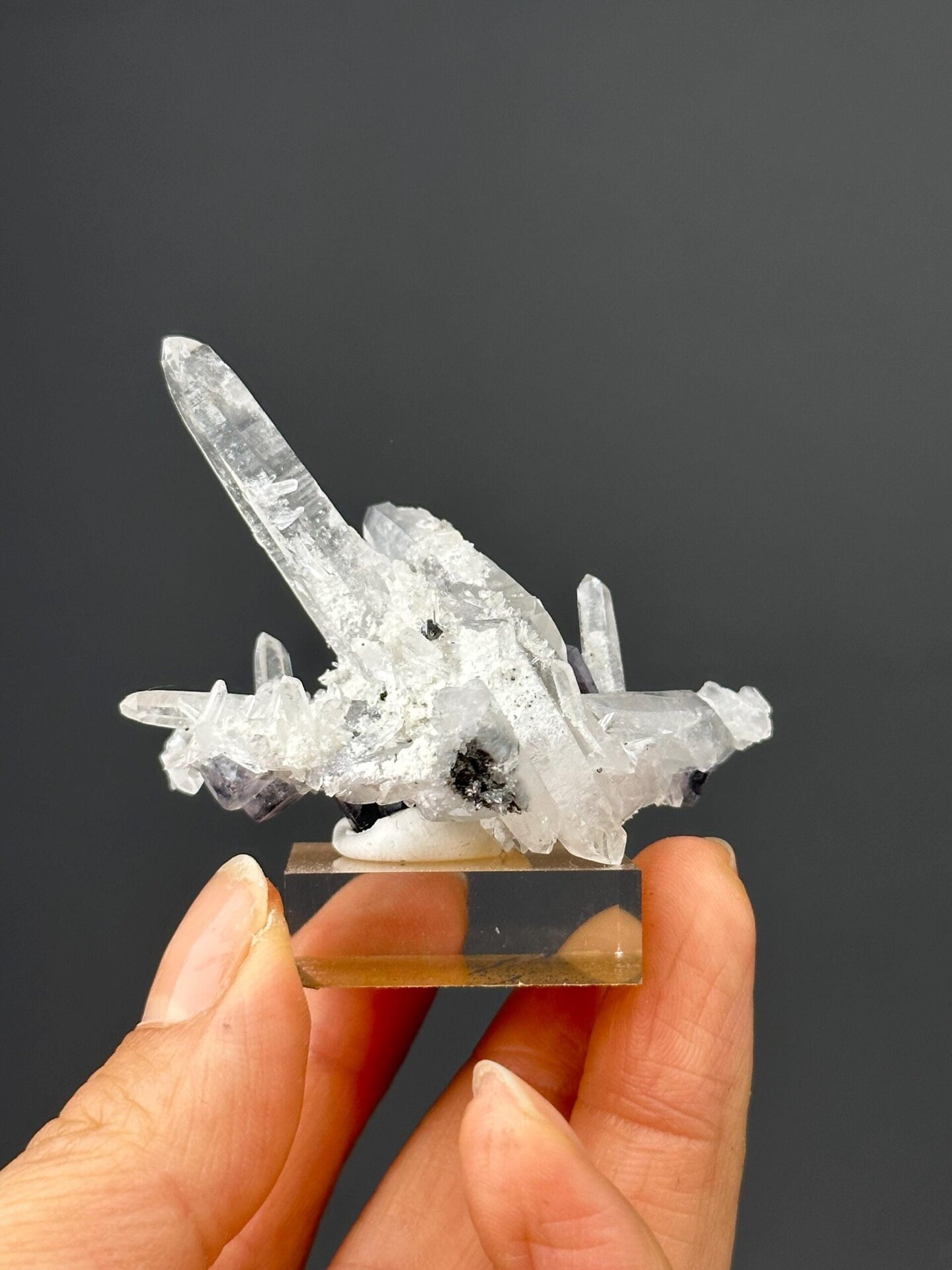 Top view of cassiterite-quartz-fluorite association