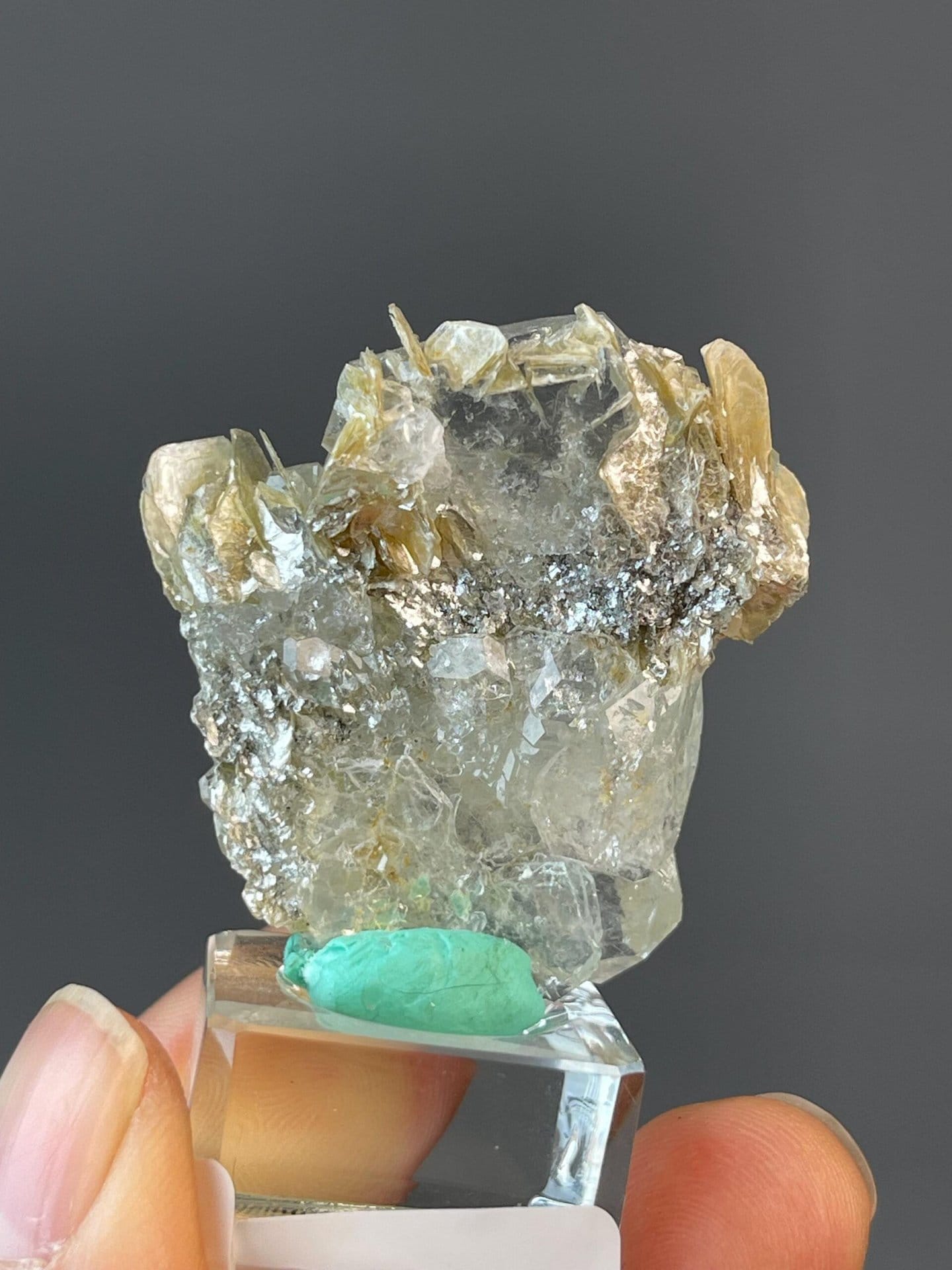 Pale blue aquamarine crystal on mica matrix from Sichuan