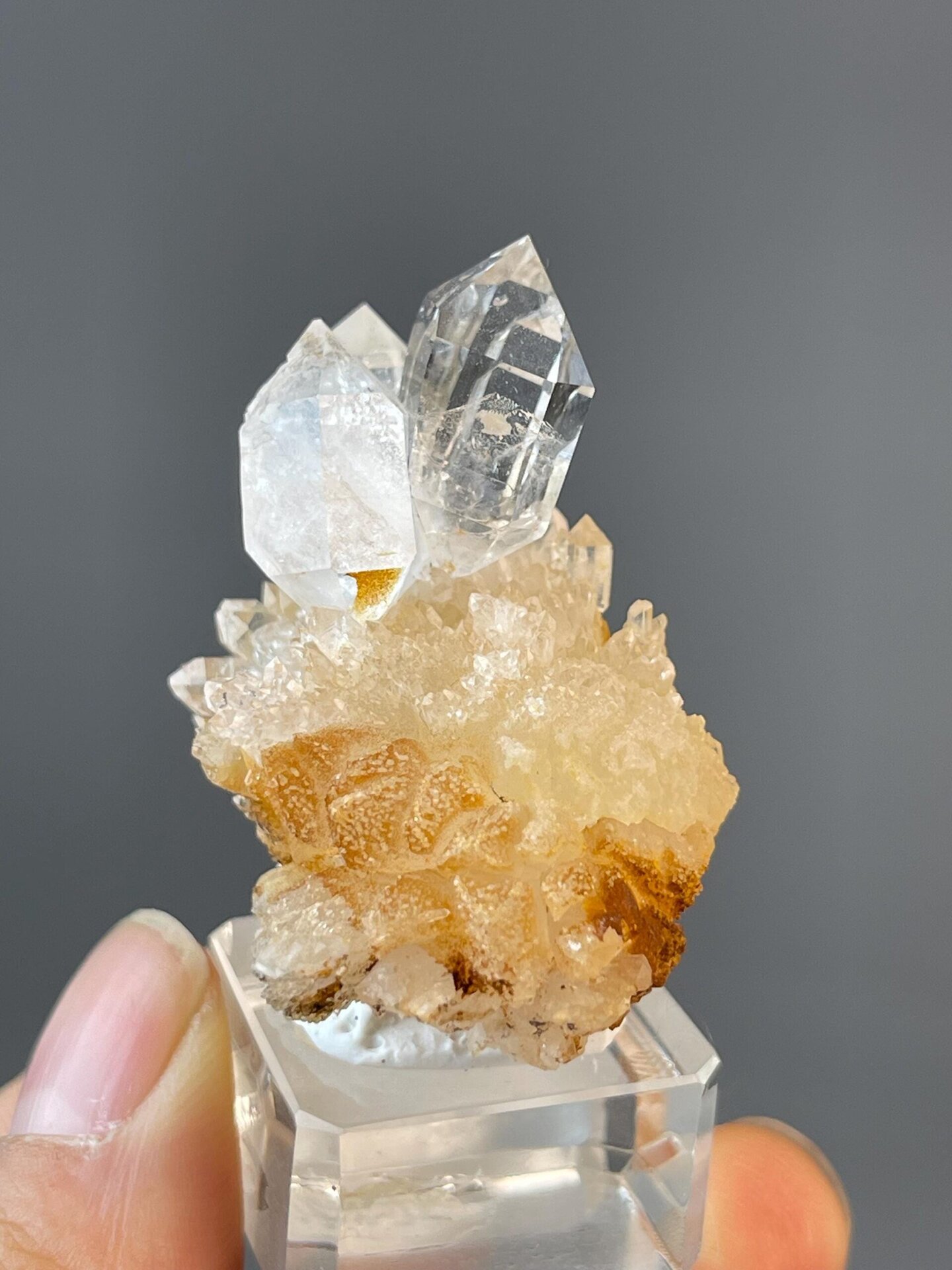 Namibian clear quartz crystal with bright prismatic faces