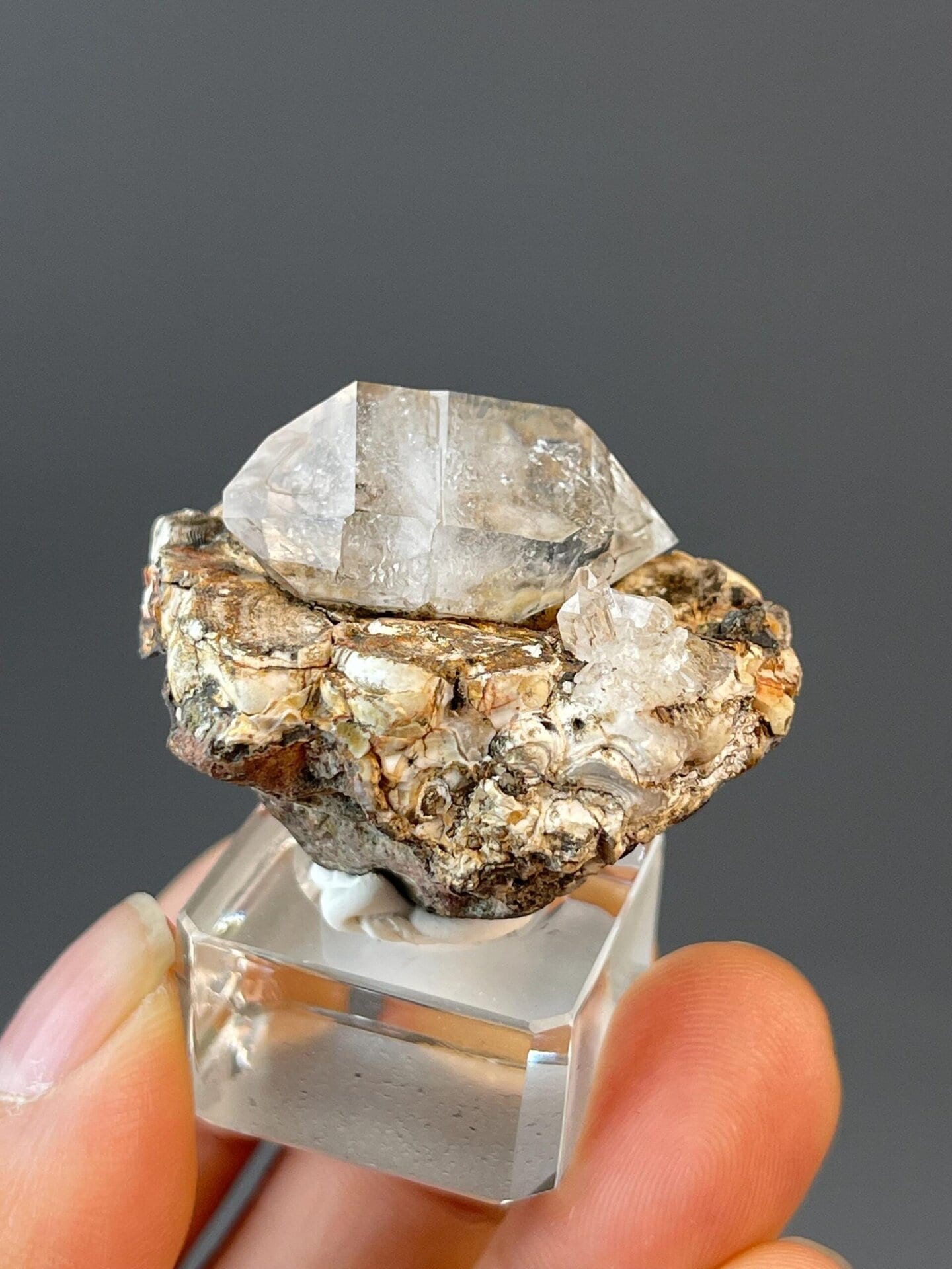 Clear quartz crystals growing on natural matrix, Namibia origin