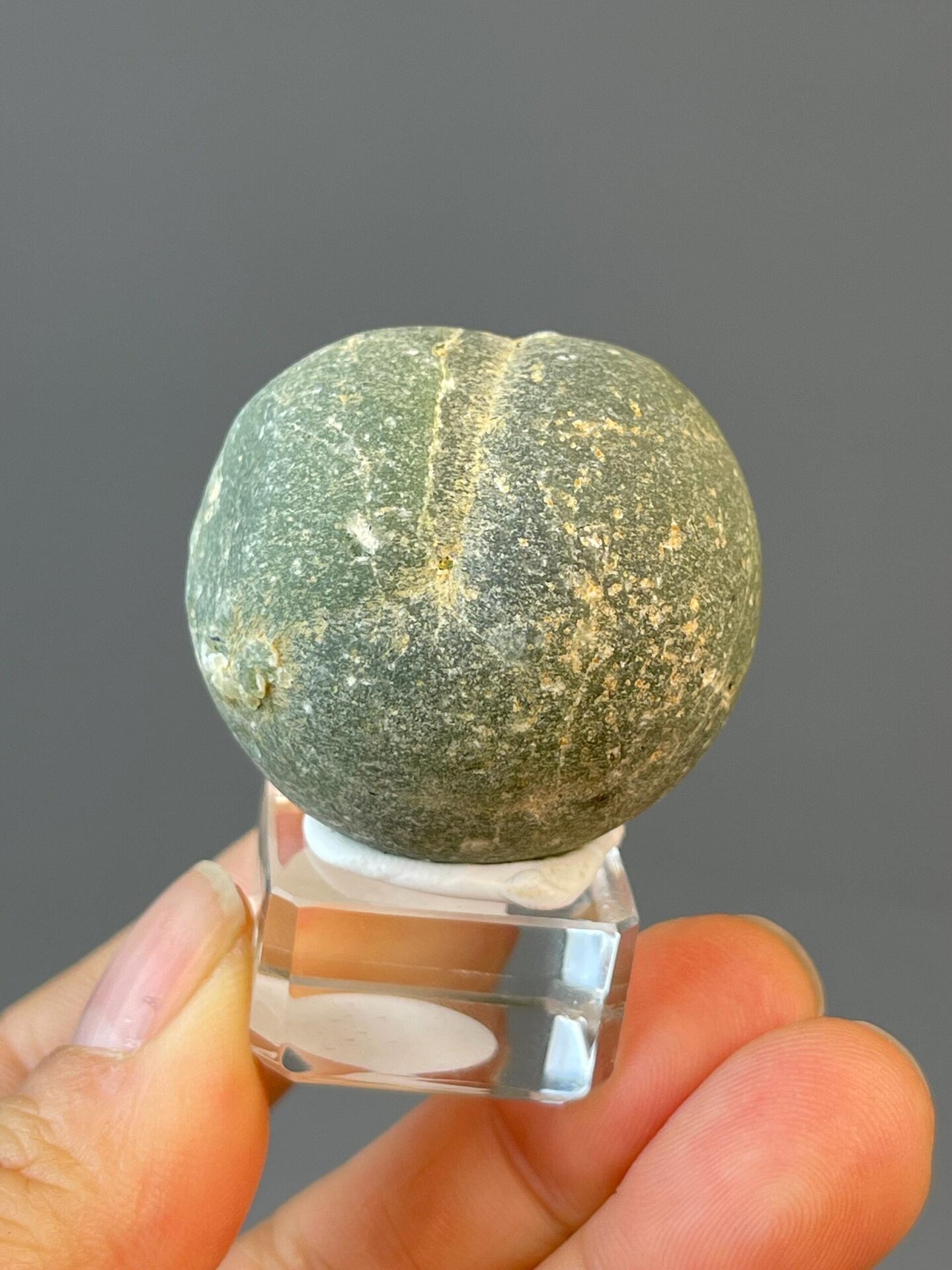 Side view of prehnite cluster specimen