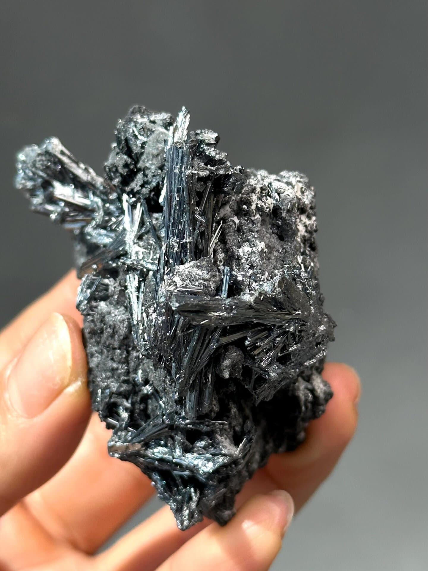 Dense stibnite blade cluster from Hunan China