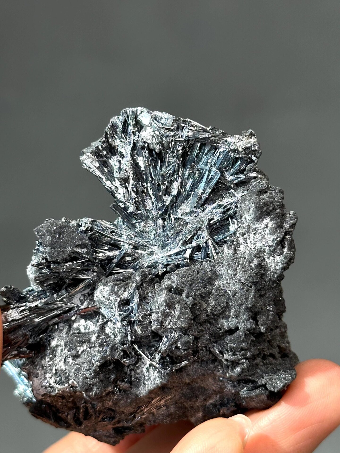 Full view of stibnite blade cluster Hunan