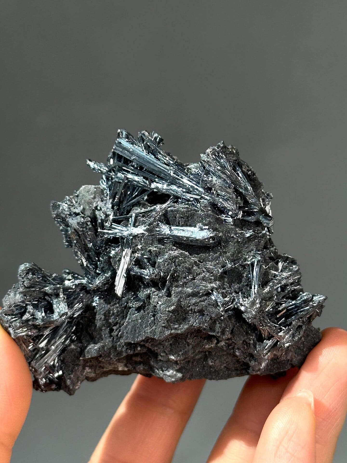 Stibnite blade cluster specimen from Hunan China