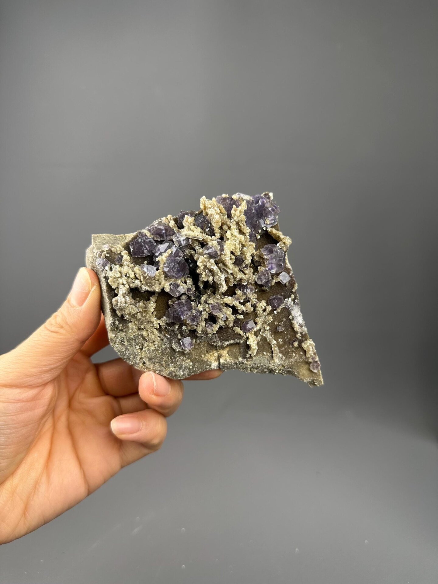 Close-up of zonal phantom growth inside fluorite