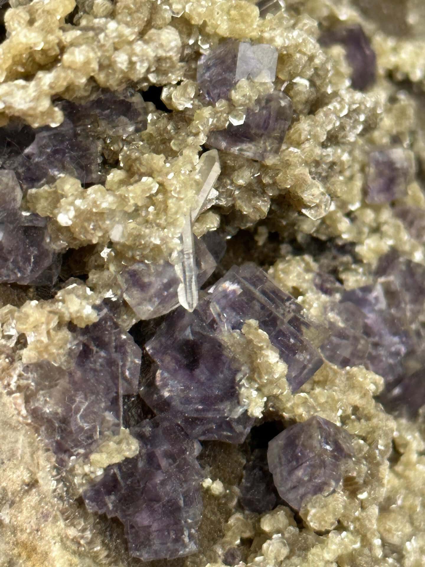 Full view of deep purple phantom fluorite specimen