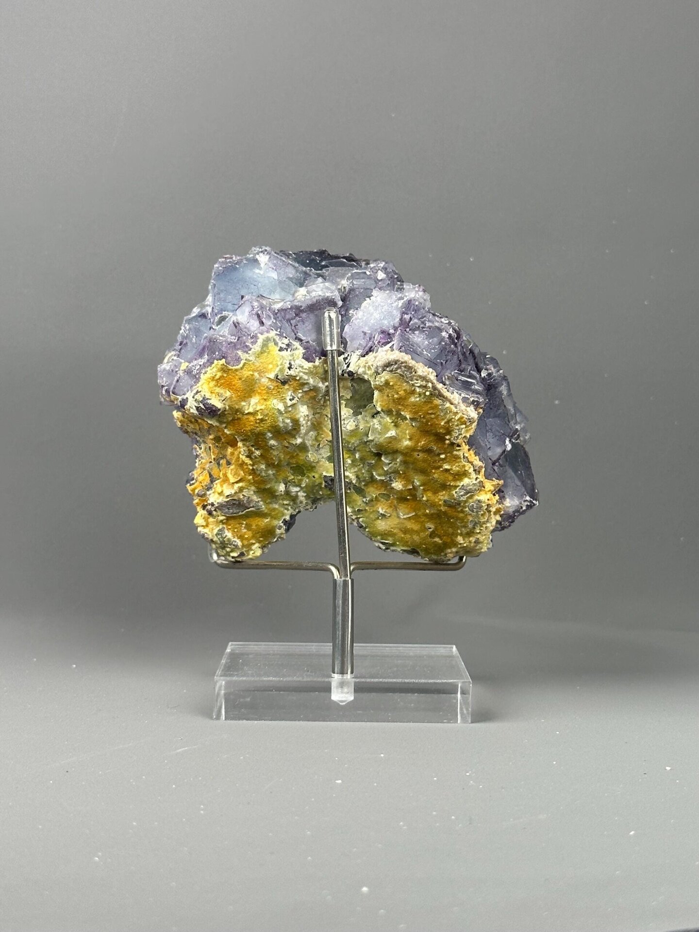 Side view of large purple-blue fluorite twin Hunan