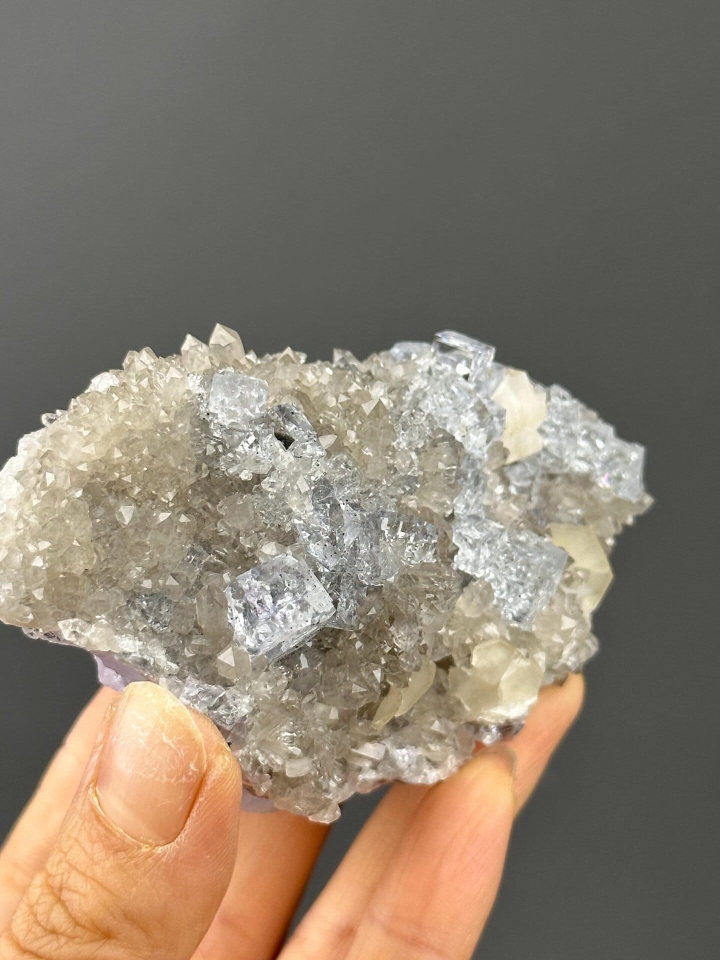 Close-up of vivid blue fluorite cubic crystals