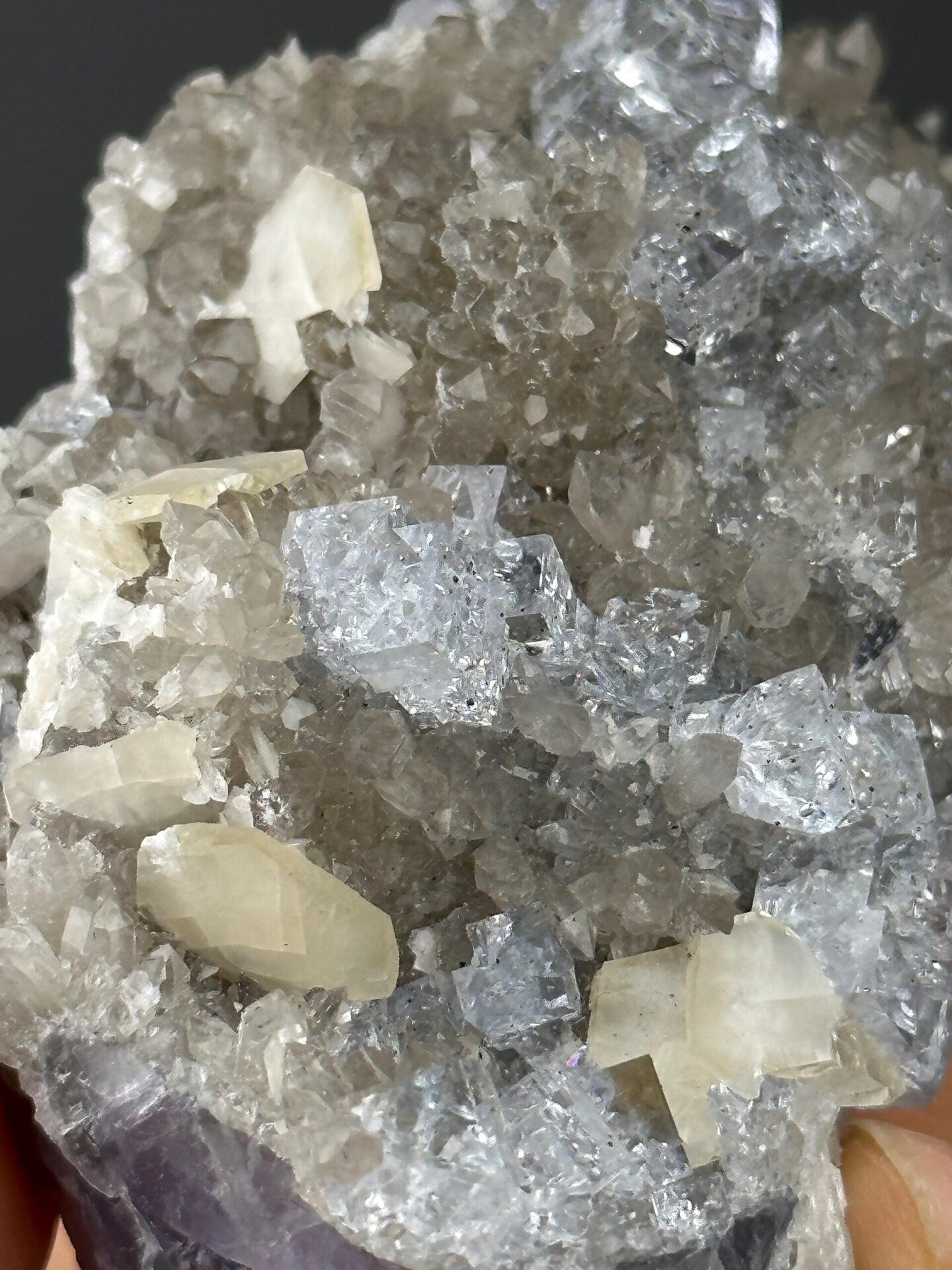Angled view of sky-blue fluorite Hunan specimen